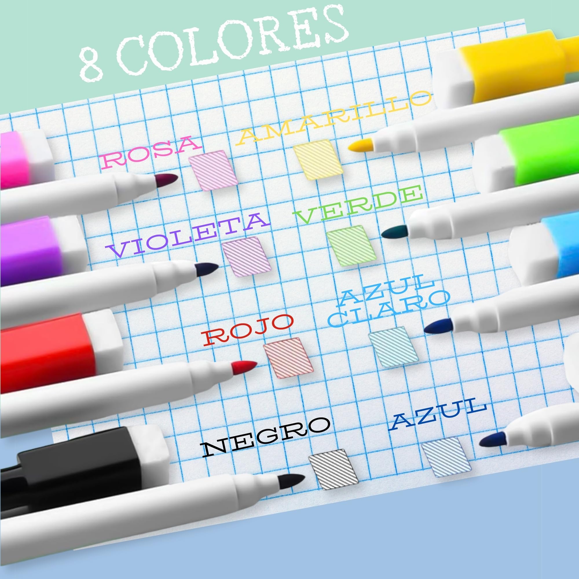 MandA® PIZARRA BLANCA pequeña | CUADERNO Pizarra PLEGABLE, BORRABLE y PORTÁTIL | Pizarra MAGNÉTICA | 2 x A5 + 11 Rotuladores + Gamuza - Cuaderno de pizarra | INFANTIL | OFICINA | ESTUDIAR | Azul