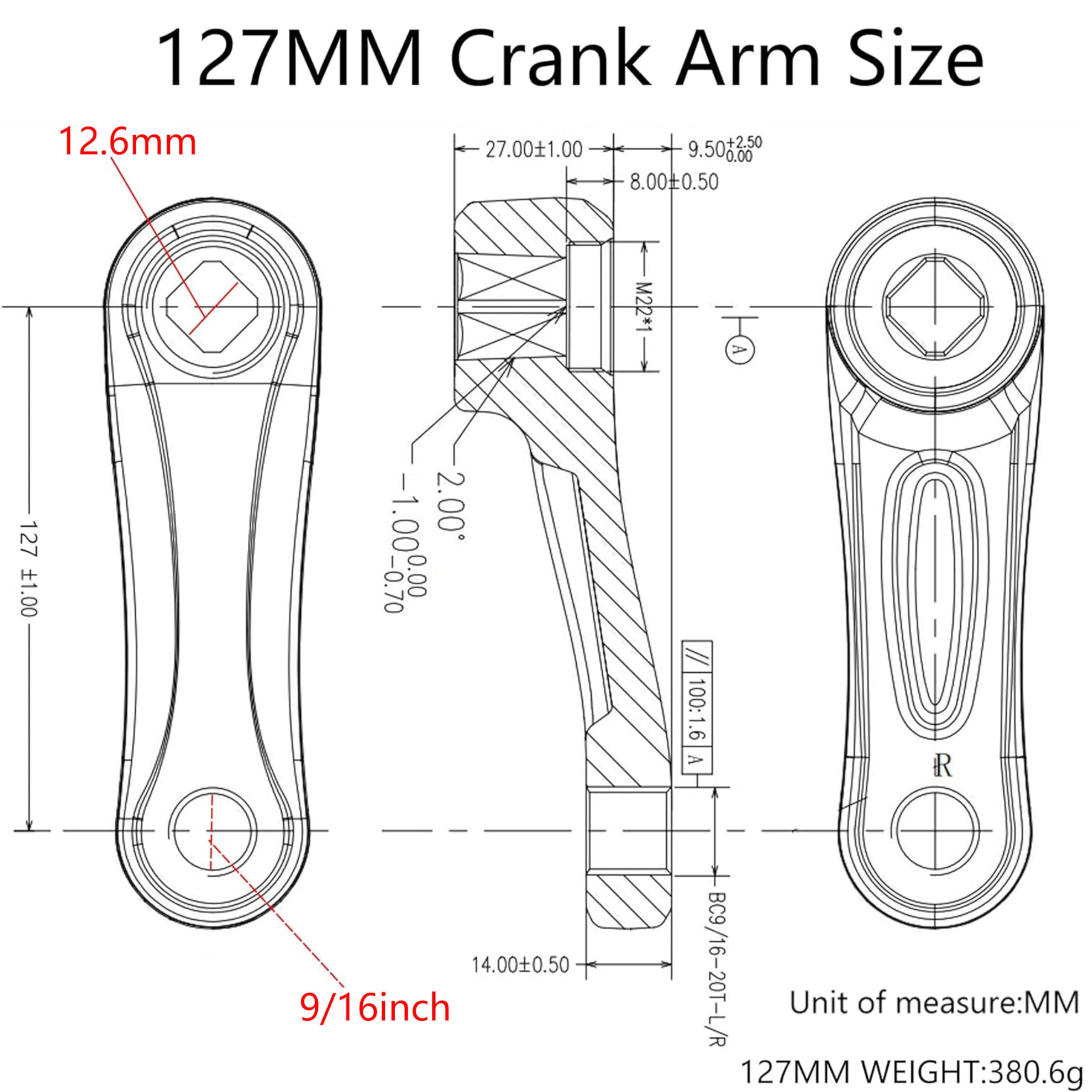 Bras de manivelle universels pour vélo, 89 mm/102 mm/114 mm/127 mm/140 mm/152 mm/160 mm/165 mm/170 mm/175 mm Disponible en trou de diamant pour vélo de ville, vélo pliant, VTT, vélo