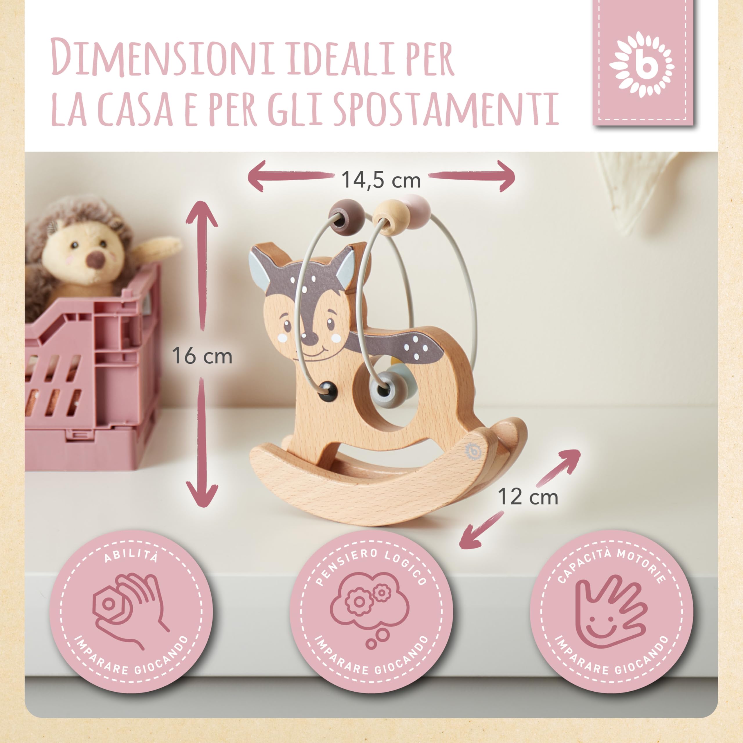 Bieco Fiocco per moto REH con bilanciere | Giocattolo motorio a partire da 1 anno | Simpatico labirinto gioco in design REH | Giocattolo per bambini in colori tenui | Giocattolo in legno per bambini |