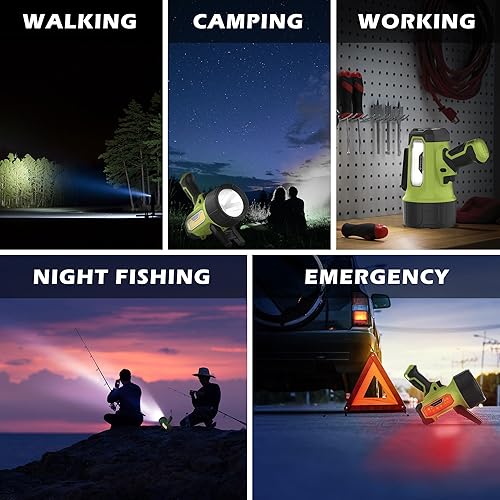 Miniatura 3 de FORTO Linterna recargable de 200000 lúmenes, foco de mano con soporte plegable, 6 modos IPX7, impermeable, luces LED para canotaje, caza, senderismo