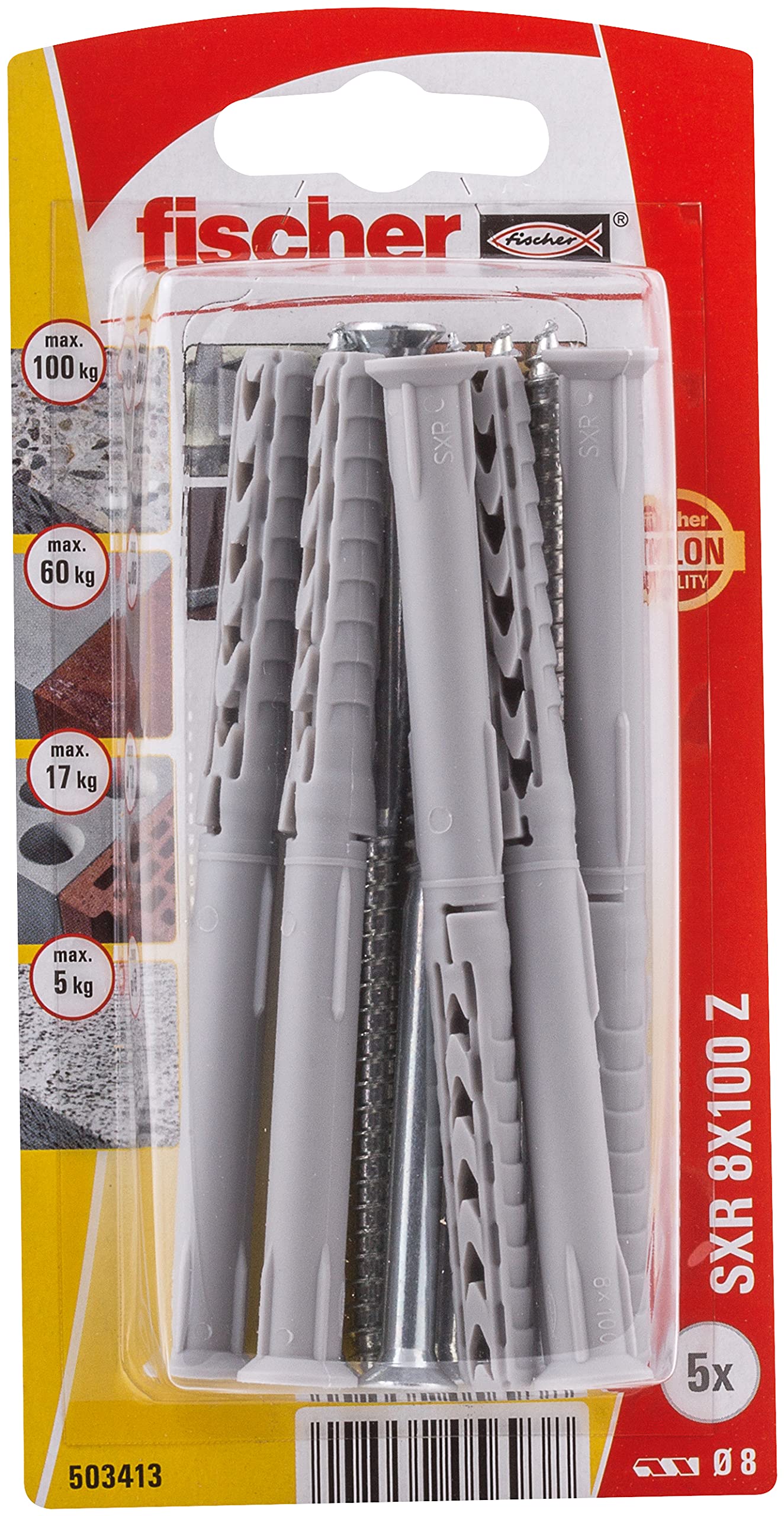 fischer503413 blister sxr 8x100 with countersunk wood screw k sb-card