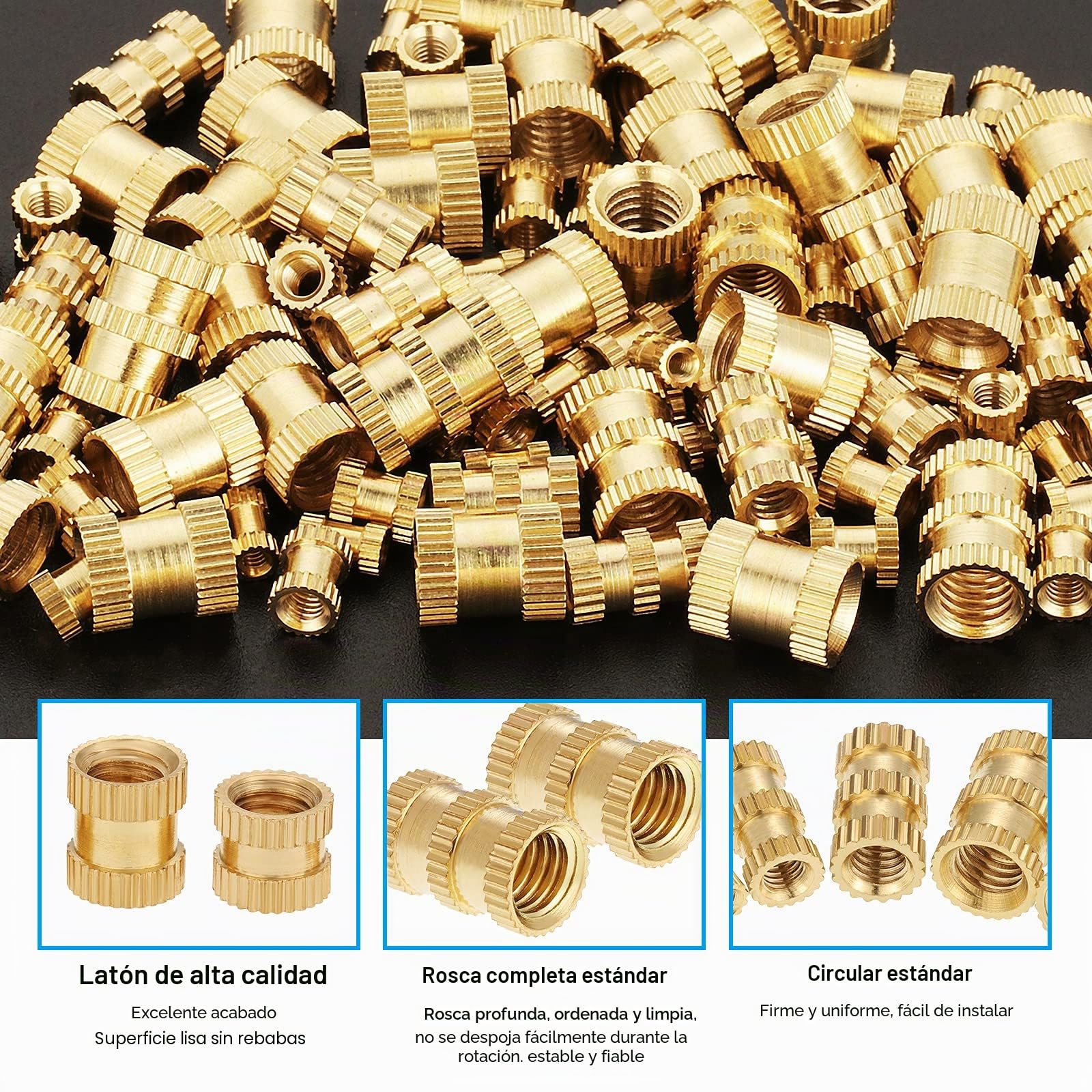 Gueenky 480 Piezas Tuercas Moleteadas de Latón, M2 M2,5 M3 M4 M5 M6 Tuercas de Inserción Insertos Roscados, 20 Tamaños Tuercas de Incrustación para Moldeo por Calor o Ultrasonido en Impresora 3D