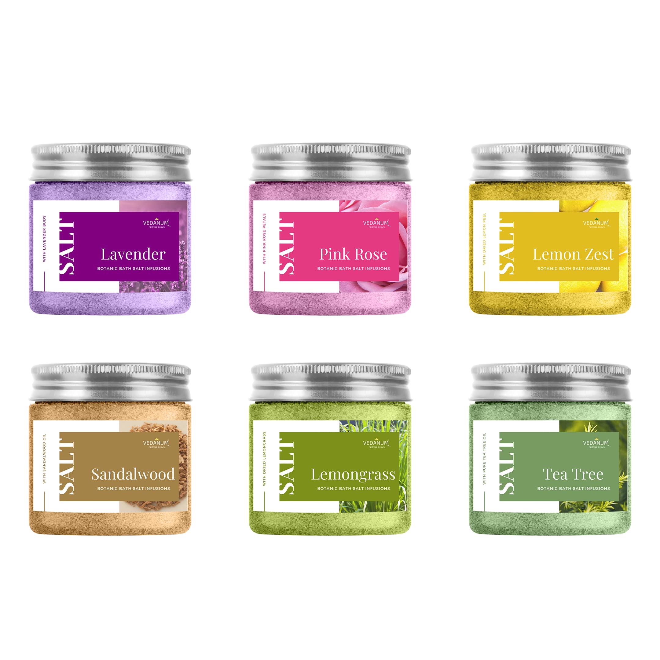 Vedanum Premium Bath Salt Infusion Super Saver Combo Lavender, Rose, Lemon, Sandalwood, Lemongrass, Tea Tree - Pack of 6 Jars 100 Gm Each-picture-47