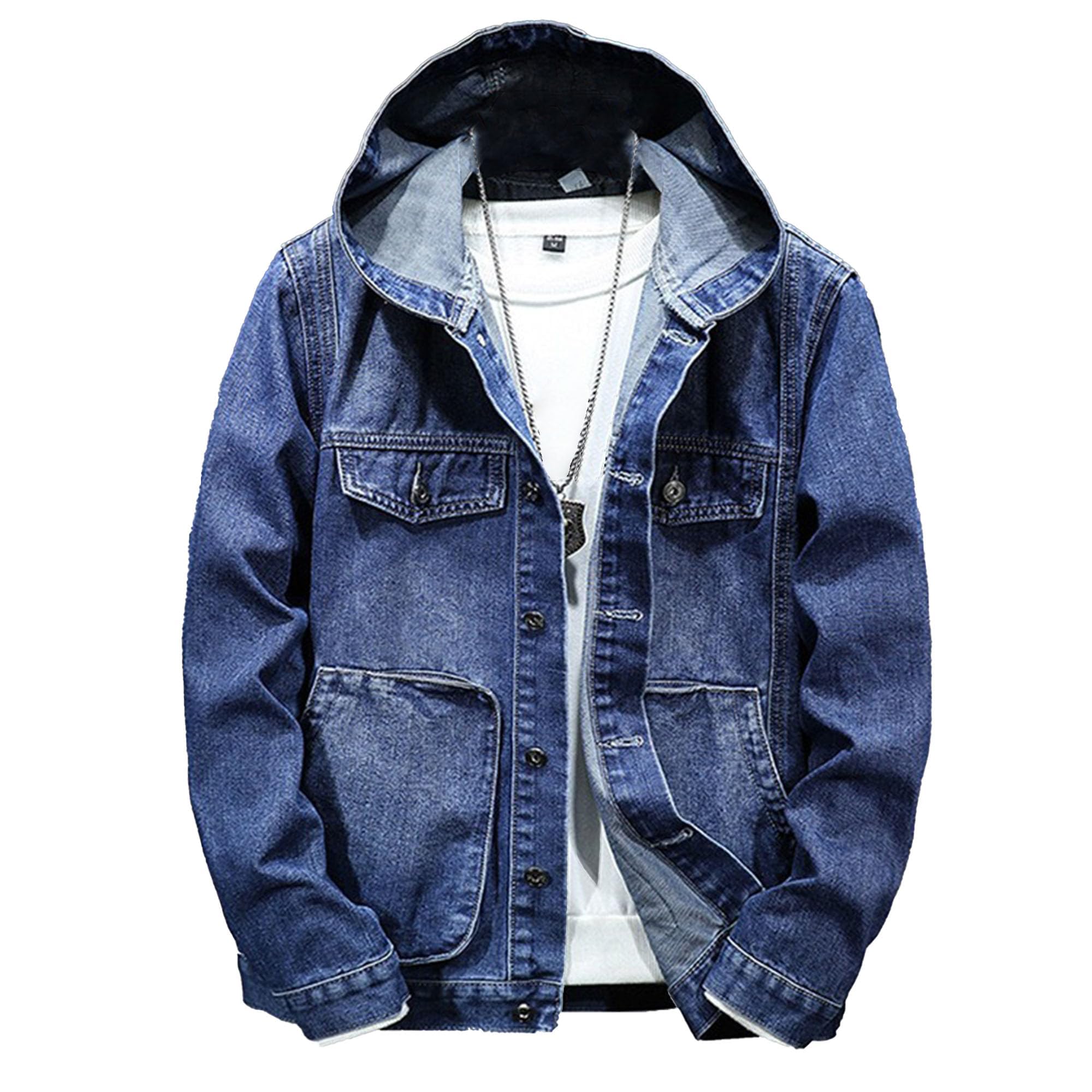 JEKE-DG Men Hoodie Jean Jacket Casual Slim Fit Denim Jacket Casual Long Sleeve Distressed Trucker Outwear with Hood
