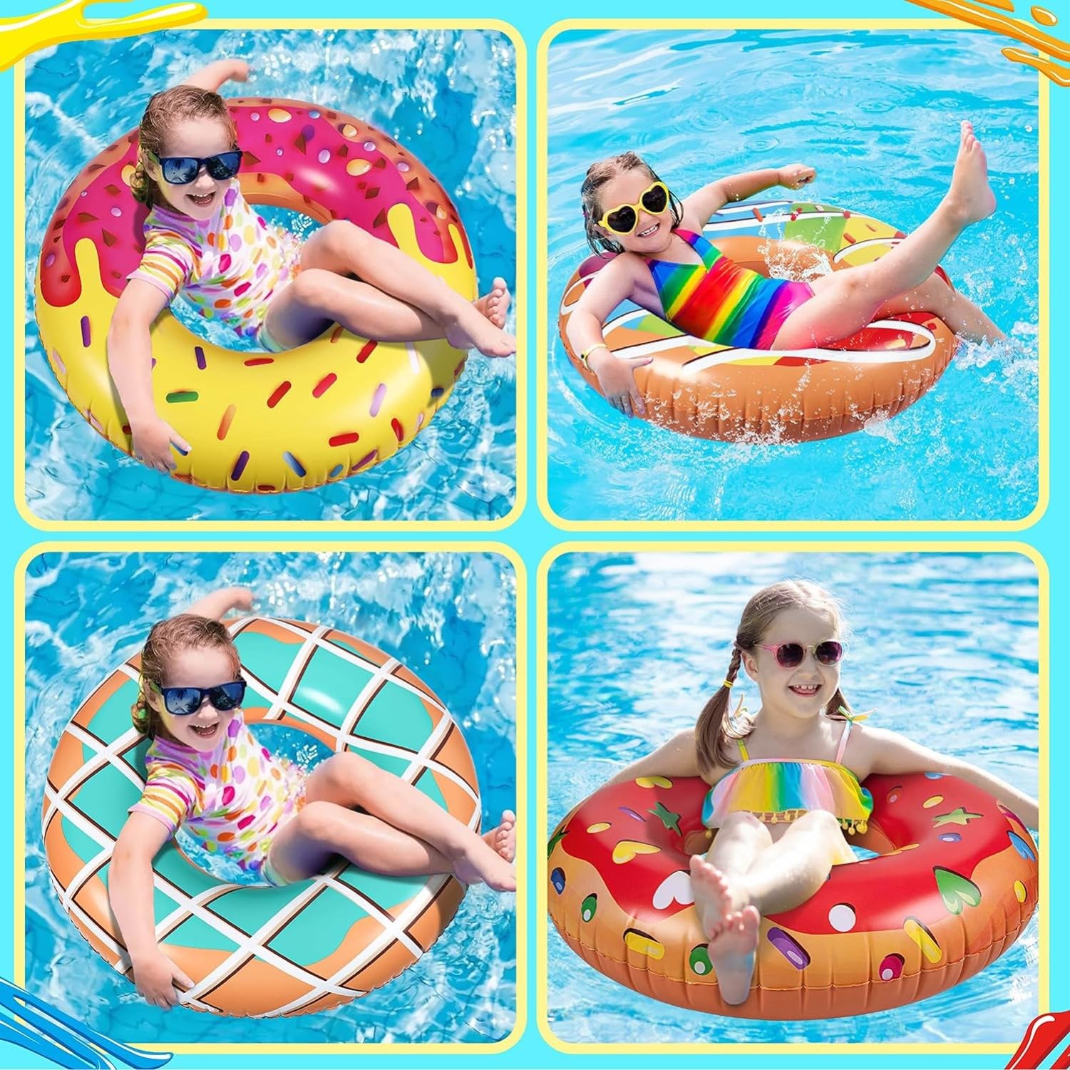 LATERN 5 Pièces Donut Flotteurs Gonflables de Piscine, 4 Pièces 75CM Anneaux de Natation en Forme de Beignet avec 35CM Ballons de Plage pour Enfants Adultes Plage Natation Piscine Fête