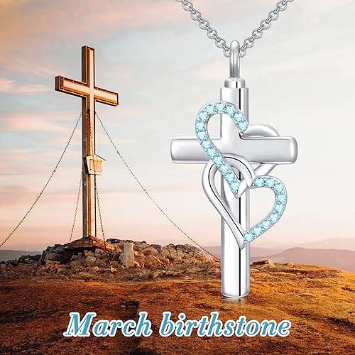 Miniatura 2 de Collar de urna de cruz para cenizas, plata de ley 925, collar de cremación con piedra natal de cruz, collar personalizado con nombre personalizado,