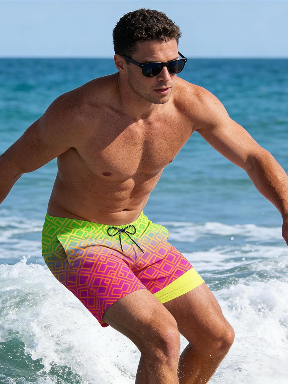 Cozople Mens Swim Trunks with Compression Liner 5.5" Inseam Quick Dry Bathing Suit Lightweight Swimming Shorts