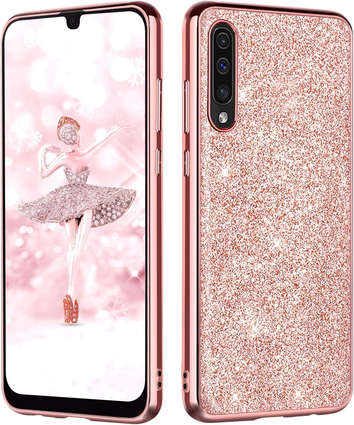 DUEDUE Galaxy A50/A50S Case, Samsung A50 Case, Slim Hybrid Hard PC Cover Shockproof Non-Slip,Glitter Full Body Protective Phone Cover Case for Samsung Galaxy A50/A50S/A30S for Women/Girls, Rose Gold
