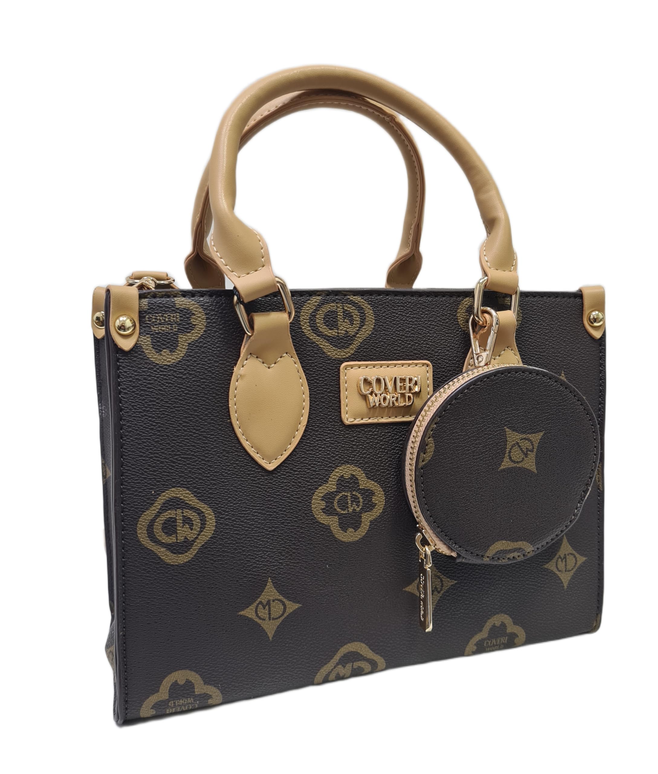 COVERI COLLECTION Borsa Elegante da Donna in Pelle Sintetica con Logo, Manici Doppi e Tracolla Regolabile, Set con Borsellino, 25x12x19 cm, Art. 9031