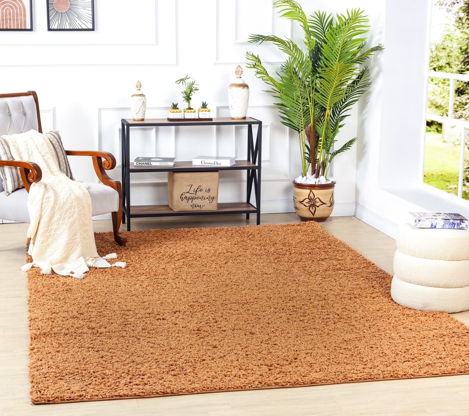 Livabliss Home Shaggy Rug - Alfombra Salon Grande Habitacion, Dormitorio - Alfombra Pelo Largo Berber Abstracta, Pelo Grueso y Esponjoso - Alfombras Grande de 120x170cm, Terracota
