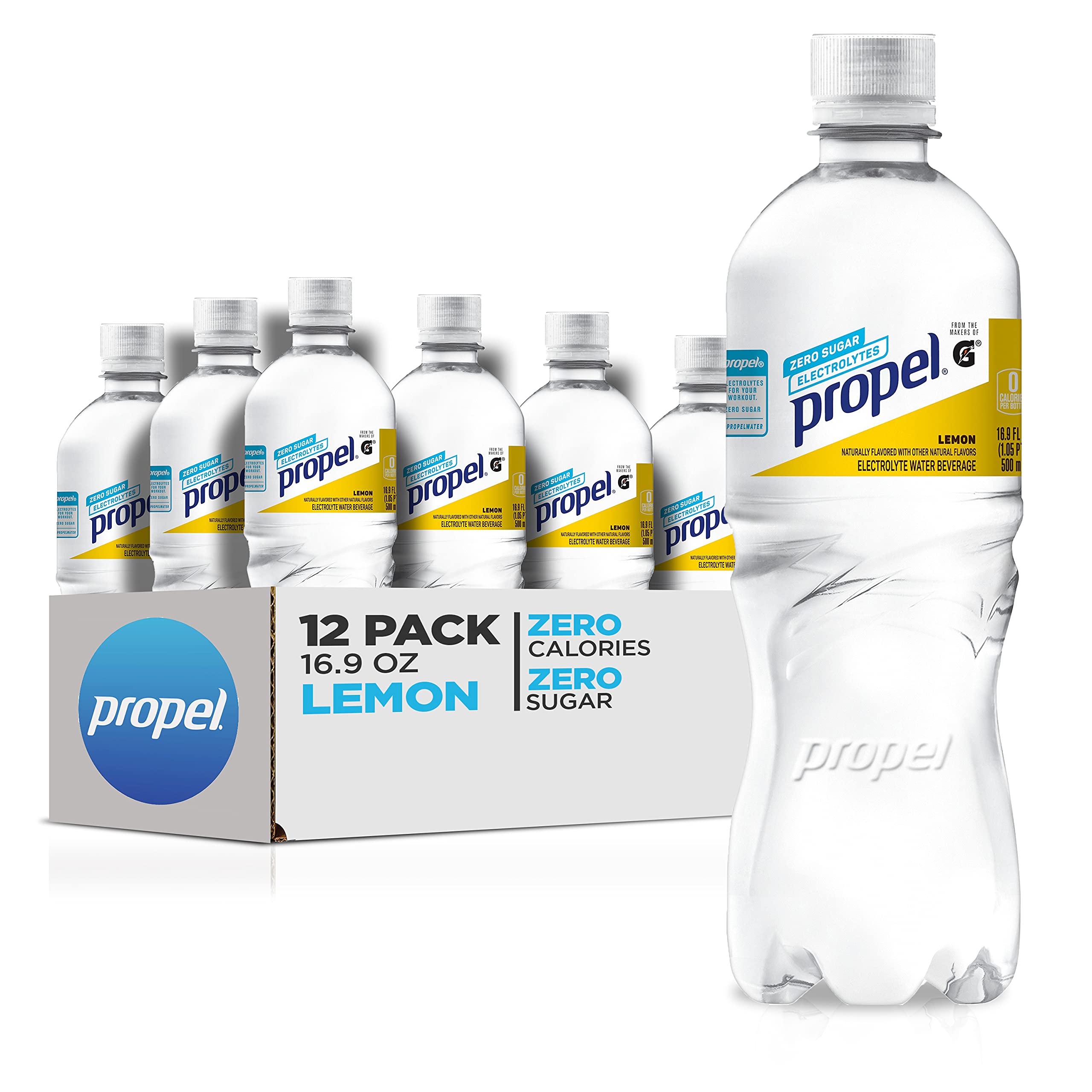 Propel, Lemon, Zero Calorie Sports Drinking Water with Electrolytes and Vitamins C&E, 16.9 Ounce Bot