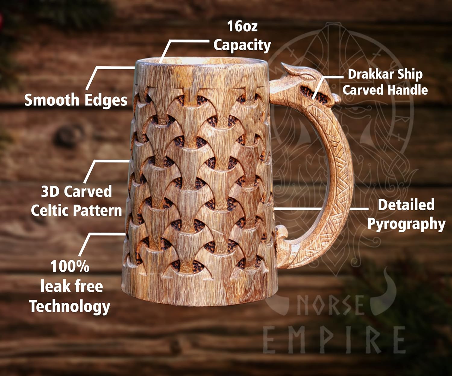 Premium Wooden Beer Mug 20Oz with Viking Drinking horn 12Oz 100% Handcrafted Beer Stein Wine accessories Viking Gifts Medieval Gift Sack Tankard Christmas Coffee Cups Vikings Mug