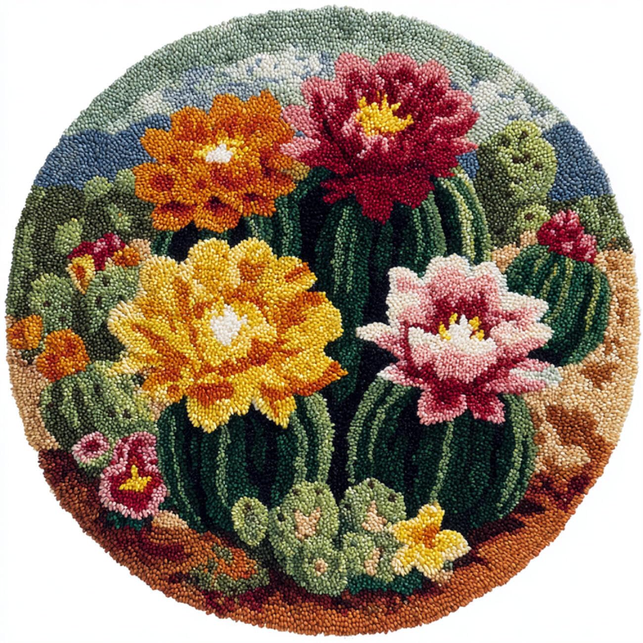 Kitquiver Rug Making Kit for Adults Cactus Flowers DIY Rug Making Craft Kits with Yarn & Canvas and Crochet Needle Embroidery Decoration 100x100cm