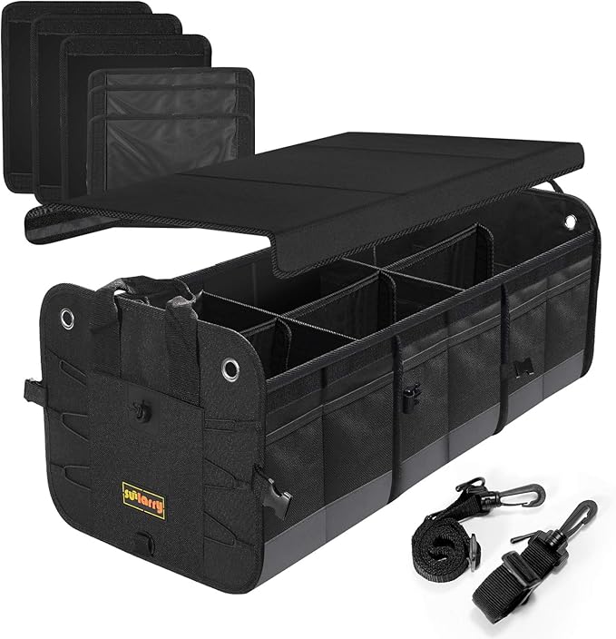 Car Trunk Organizer with Foldable Cover, Heavy Duty Collapsible Car