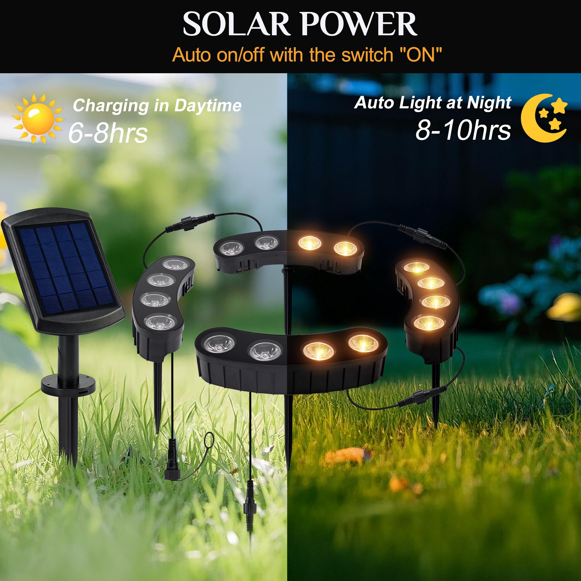 Solar-Palmenleuchten für den Außenbereich, 3-in-1-Installation (Erdspieß/Festbinden/Aufhängen), 2 x 2000 mAh Batterien für die Beleuchtung über Nacht, 4 x 4 warmweiße LEDs, IP65 wasserdicht