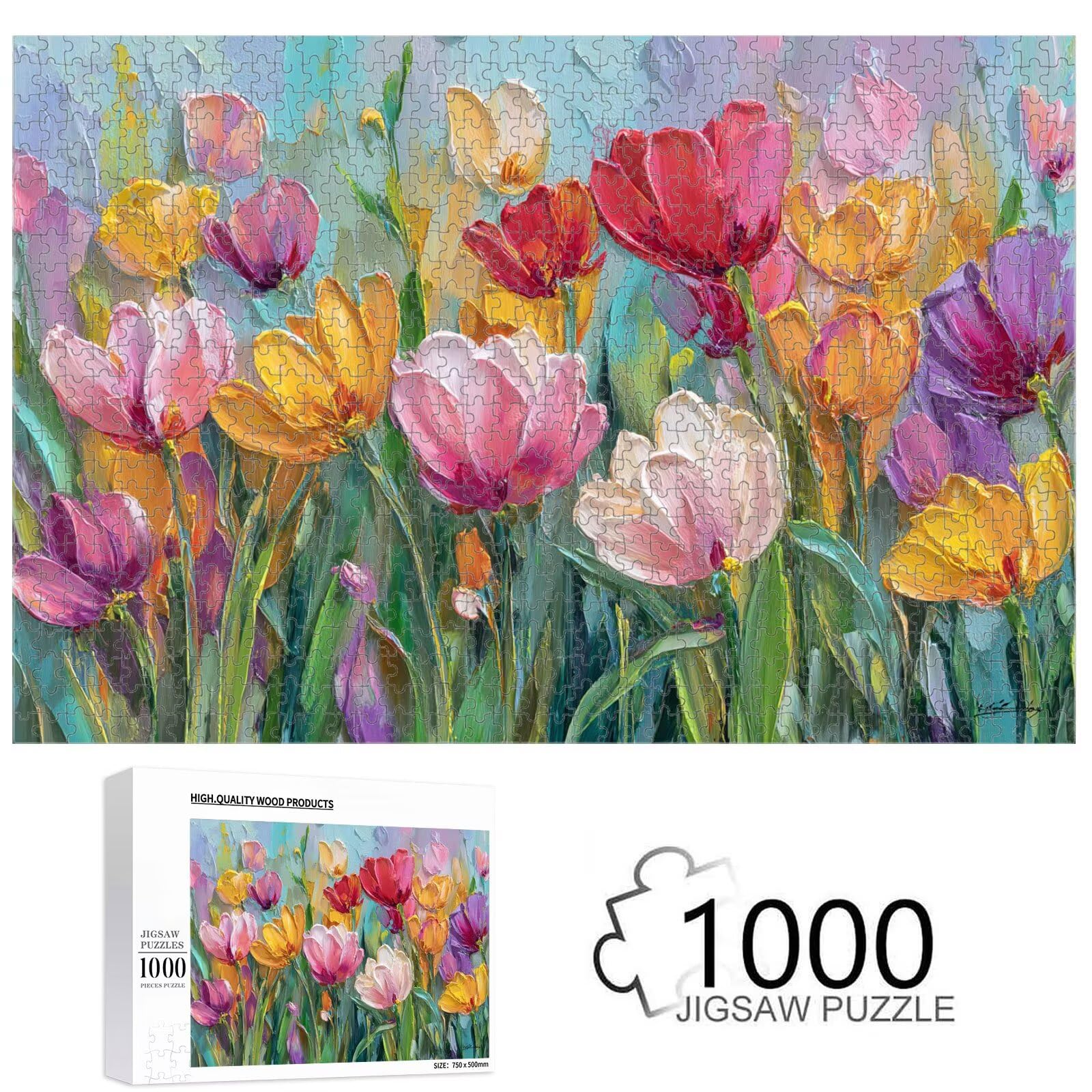 1000 Teile Puzzle für Erwachsene, Tulpe & Bunt, Robustes Holz Puzzle 1T#343