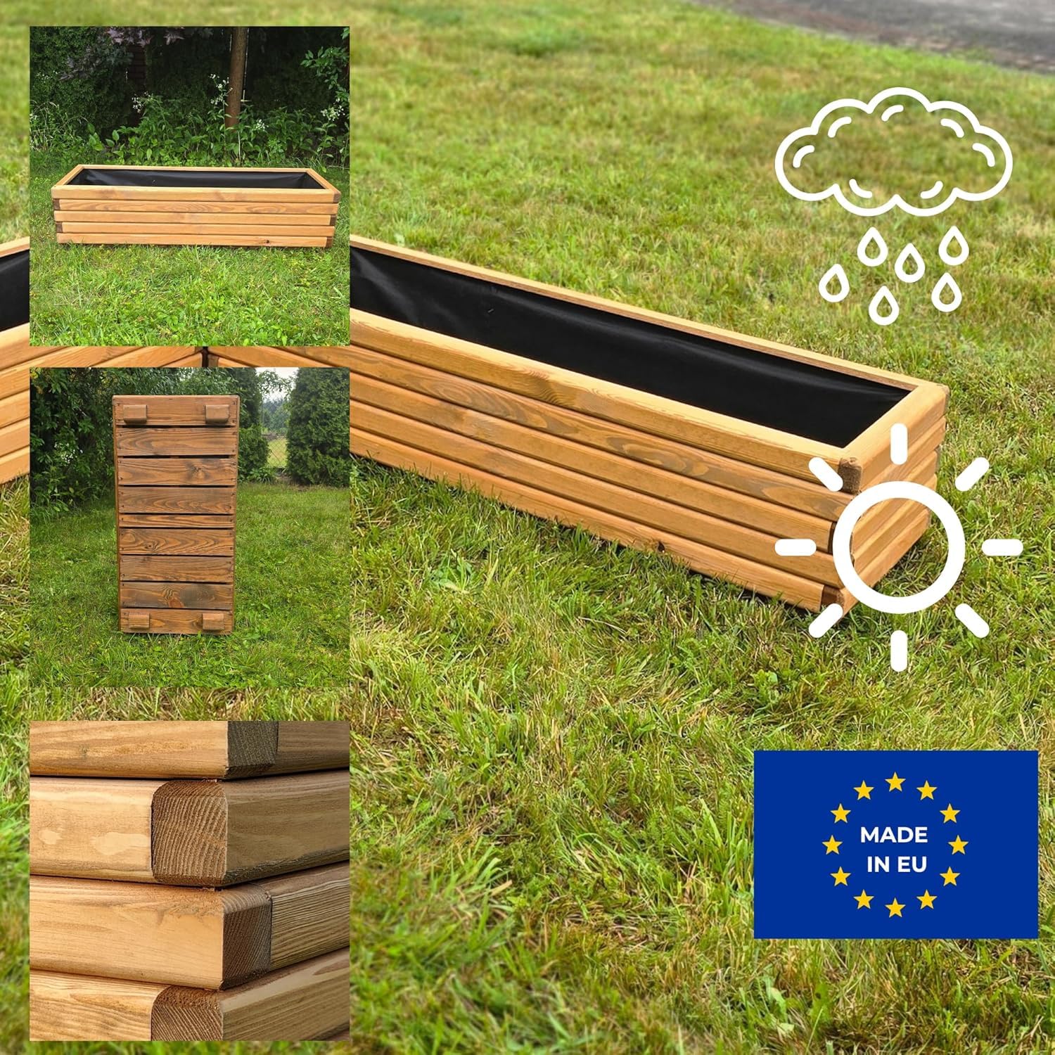 Donica Drewniana Impregnowana 100x30x40 cm Drewno Sosnowe Kolor Czerwona Skrzynka Na Kwiaty Zioła Balkon Taras Ogród 80L Wewnątrz Agrowłóknina