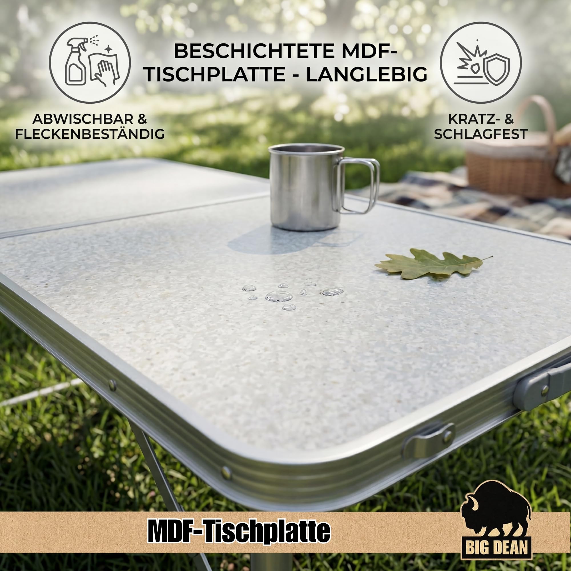 BigDean Klapptisch Campingtisch 120x60cm Höhenverstellbar & Stabil Alu Gestell mit Tragegriff