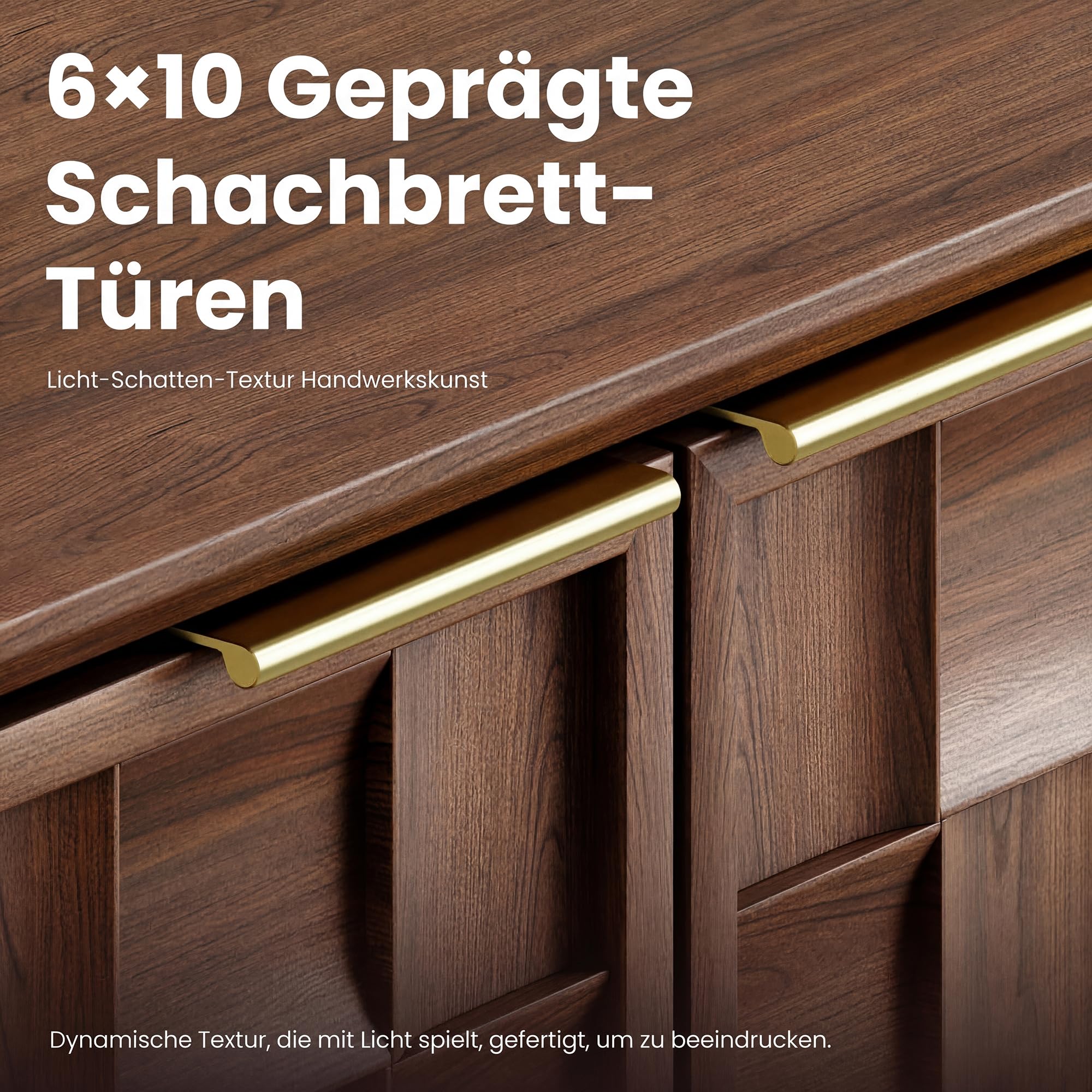 COLAMY Sideboard 150 cm Holz mit Stauraum – Modernes Sideboard für Wohnzimmer, Küchenschrank mit verstellbaren Einlegeböden, Buffet Schrank mit 3D Holzfront, Walnut
