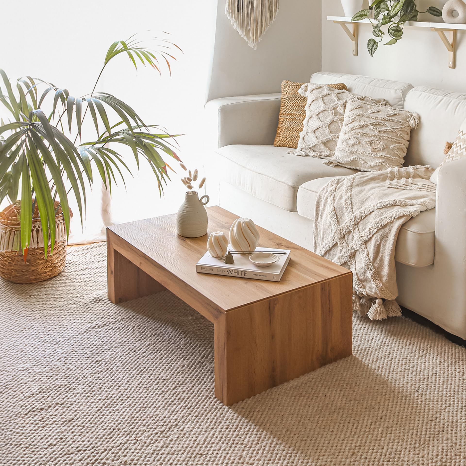 MOBILI FIVER, Mesa de Centro Angelica Madera Rustica, mesita salón, mesita Auxiliar Baja, Made In Italy
