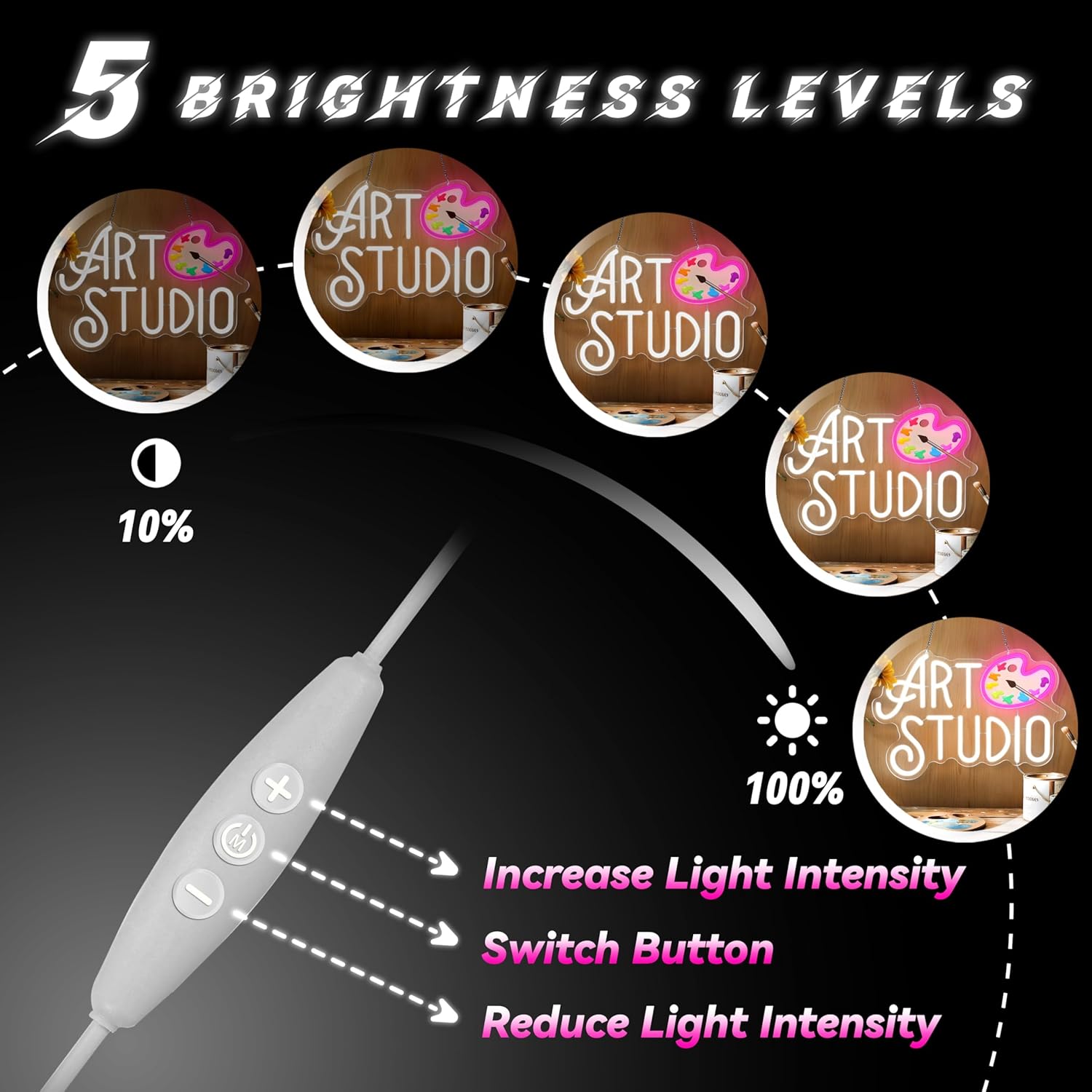 Art Studio Neon Sign for Wall Decor Dimmable Art LED Light Paint Neon Light Sign USB Powered Paint Led Signs for Aristic Room Home Gallery Studio Classroom Decor