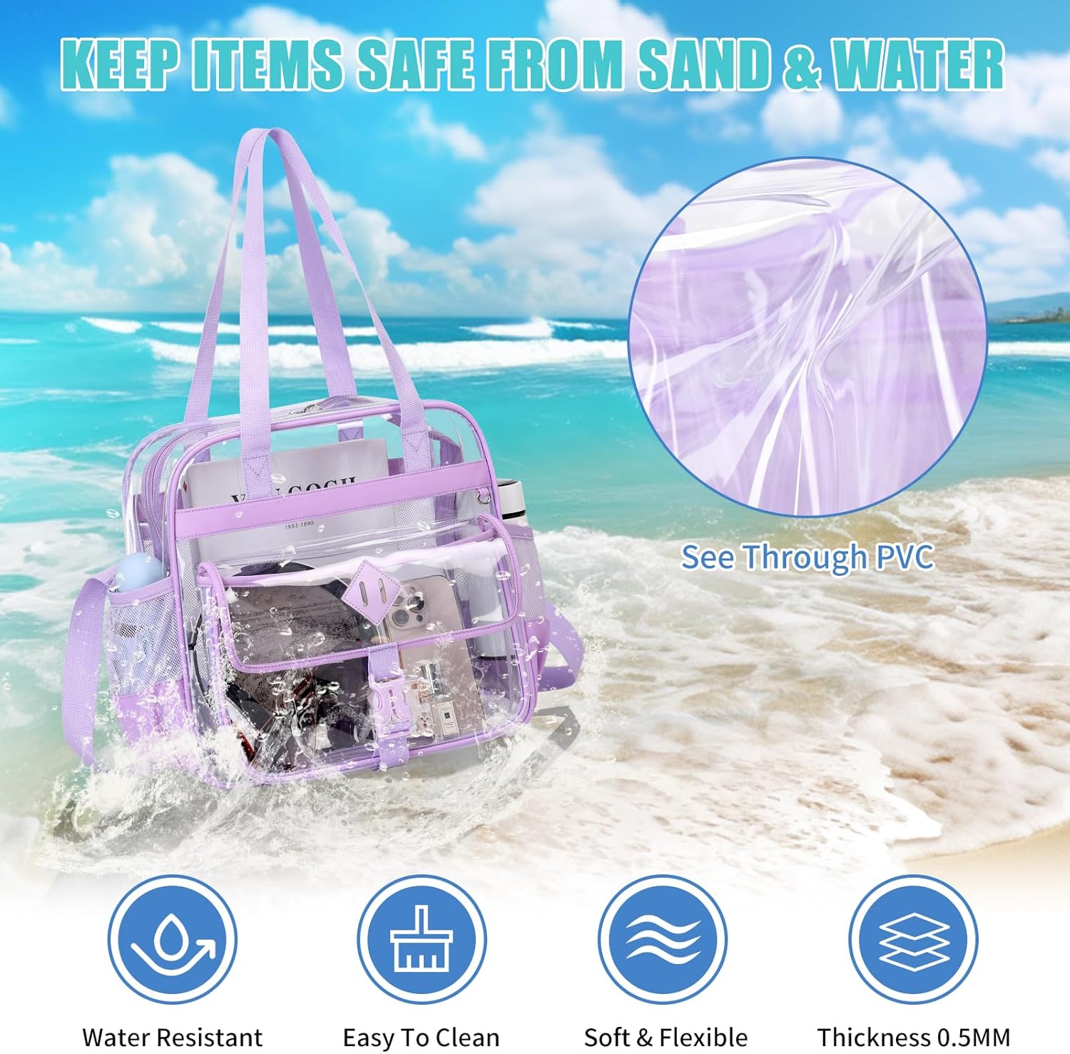 MOONBABY Clear Bag for Stadium Events, Clear Transparent Tote Bag with Detachable Strap for Sports, Concert, Work,Travel - Image 6