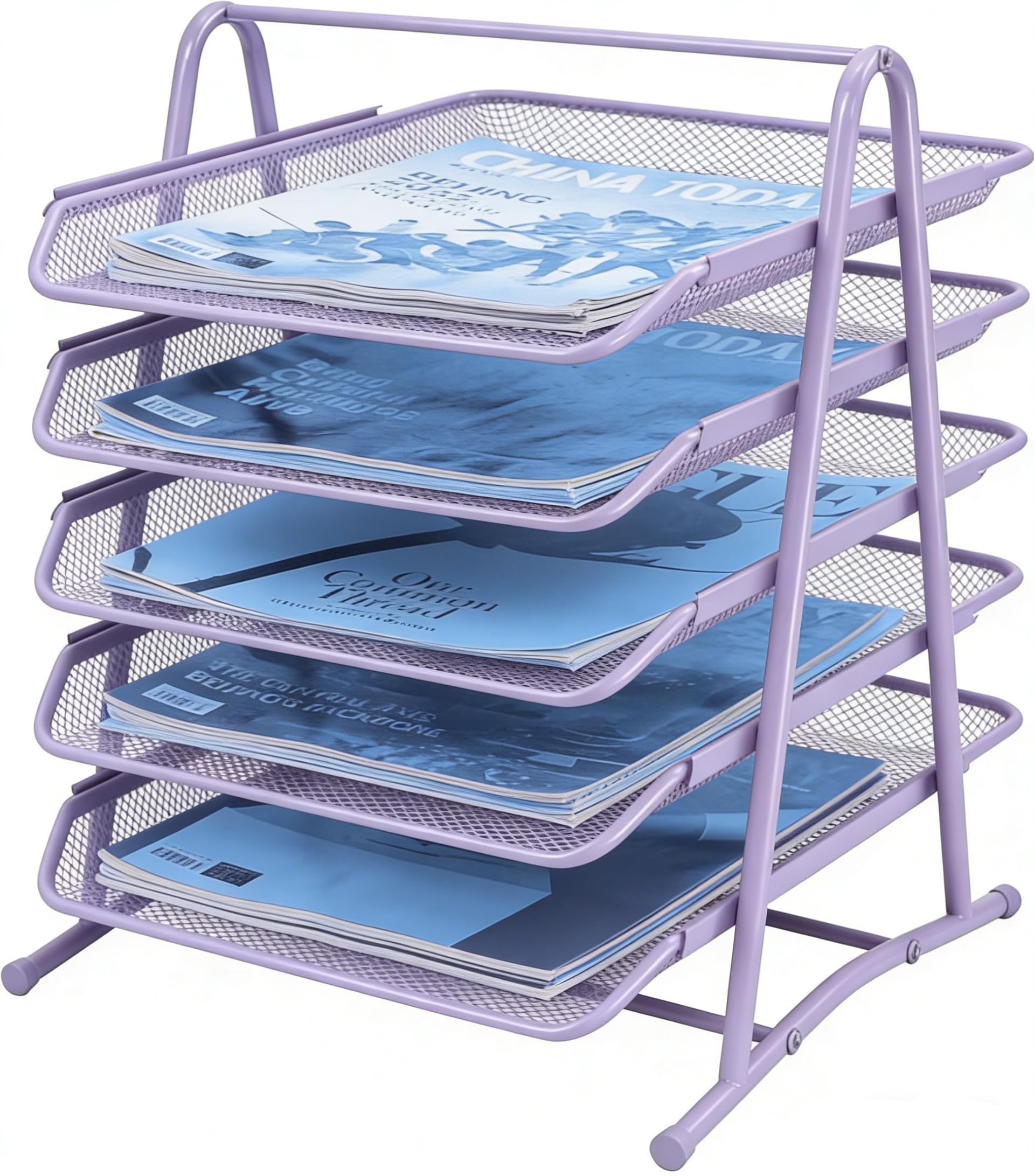 Sliding Paper Tray, Wire Mesh Letter Tray Organiser for Desk Tidy, Metal Mesh Magazine File Desk Organiser, Mesh Office Files Desk Storage, Office Tray a4 Filing Trays for Office Home,Purple — image 1