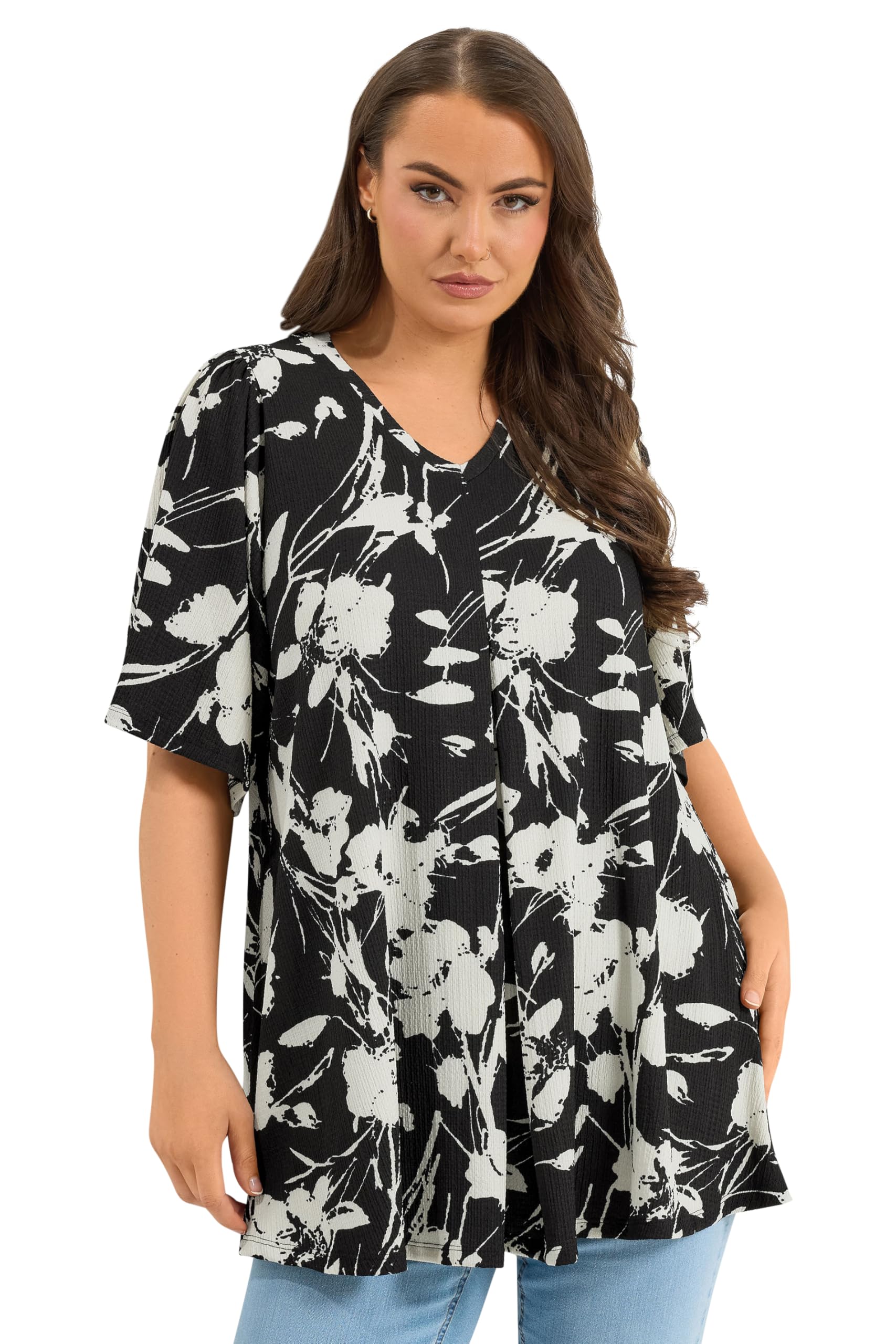 Yours - Women's Top - Abstract Floral - Size 26-28 - Black
