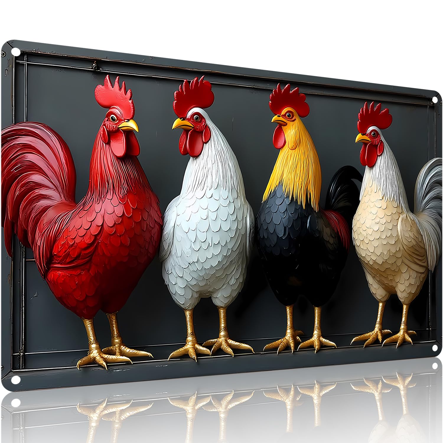 FunnySign Chicken Gifts Rooster Décor Four Rooster Not 3D Rustic Tin Sign for Home Farm Chicken Coop Decor 8x12 Inch (9704)