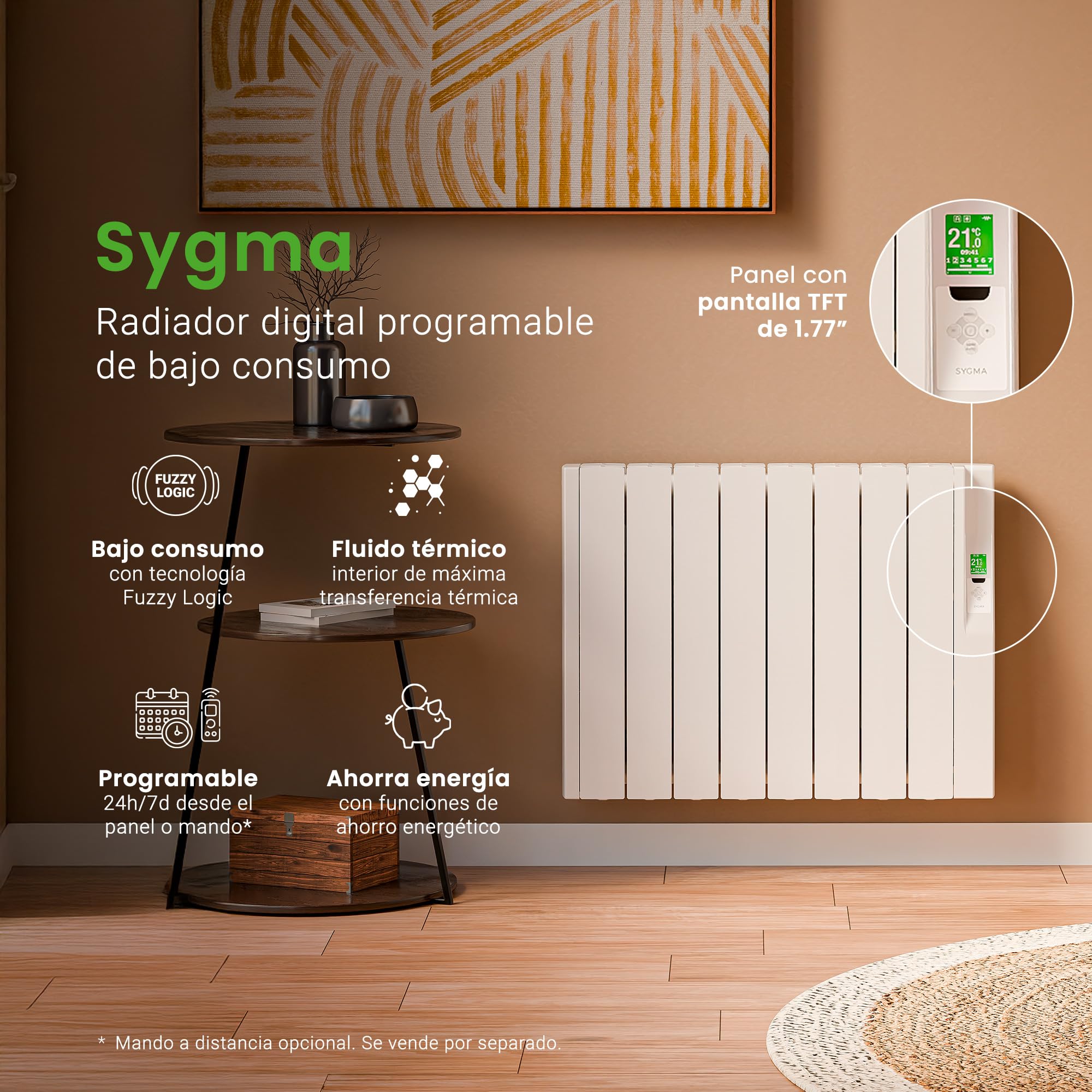 Rointe Sygma Radiador Eléctrico Digital Programable 1200W Bajo Consumo 8 elementos color Blanco