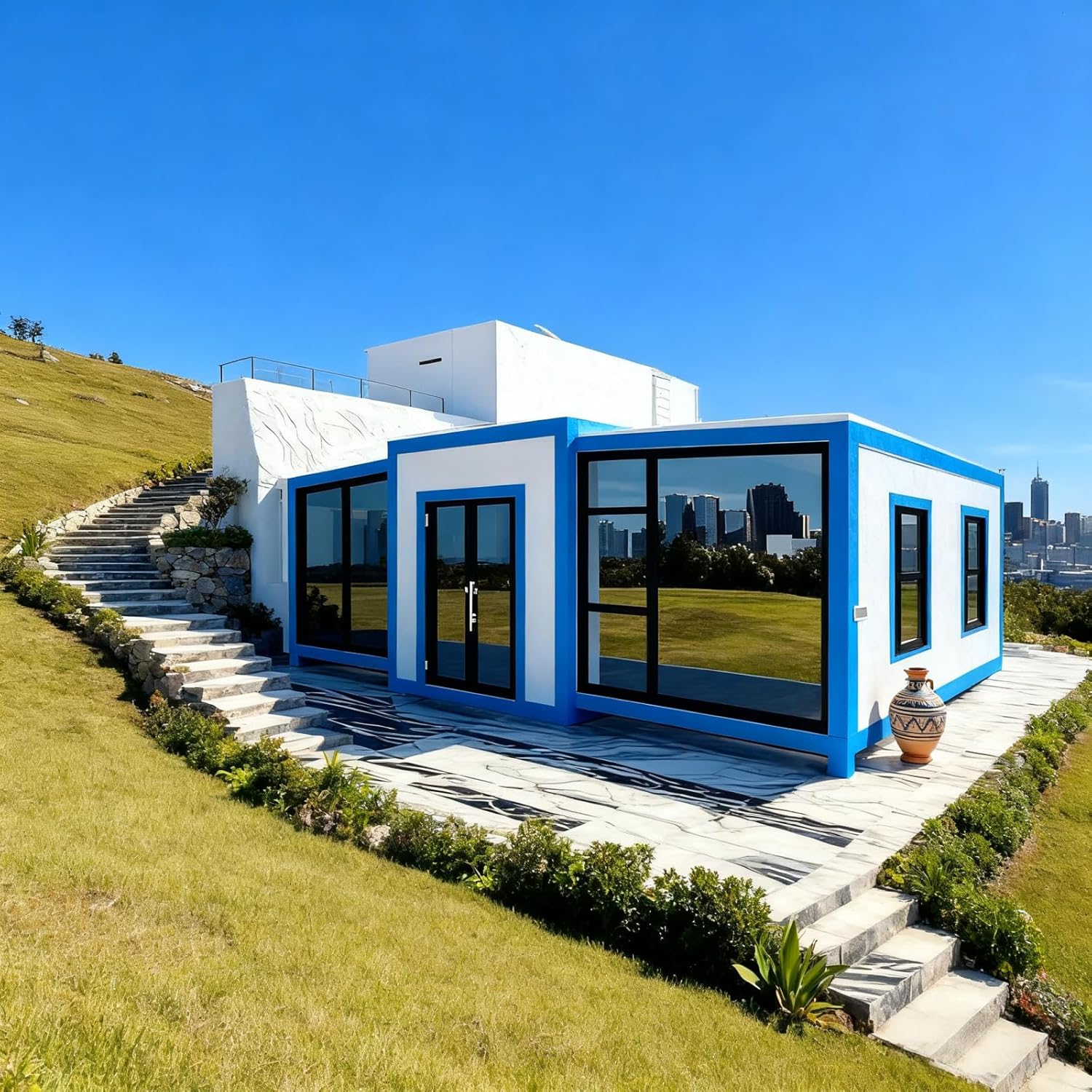 Minimalist White & Modern Grey Haven - Expandable Prefab Living for Compact Spaces