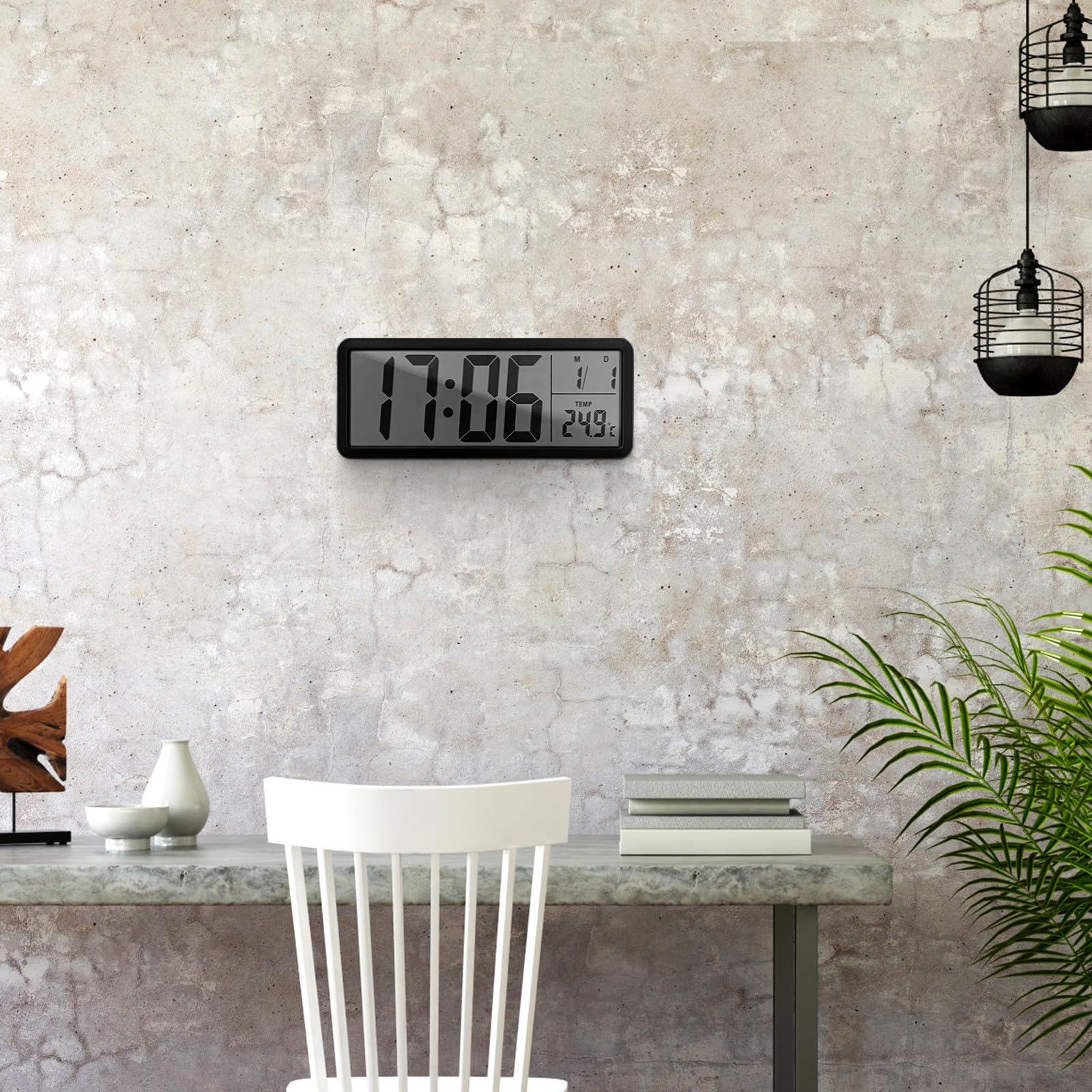 Healifty Digitale LED Wanduhr mit Thermometer und Datumsanzeige Schwarze Abs Wanduhr im Wanddesign für Wohnzimmer und Büro zur Echtzeitanzeige