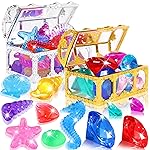 YUJUN 30 Pieces Colorful Diving Gem Pool Toys Big Diamond Ocean Animals Gem with Treasure Pirate Chest Box Summer Underwater Acrylic Gemstones Set for Kids Swimming Pool Party Favors