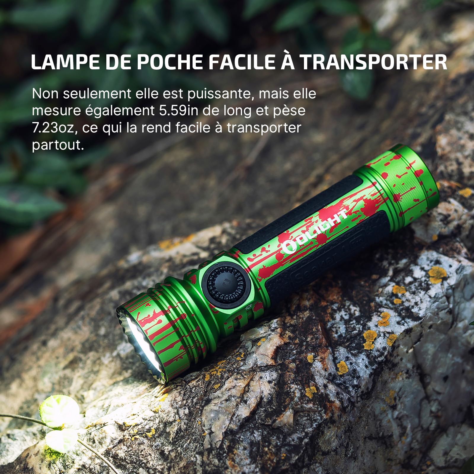 OLIGHT Seeker 4 Pro LED Rechargeable Lampe de Poche 4600 Lumens Portée 260 Mètres Ultra Puissante Militaire 5 Mode d'éclairage IPX8 Étanche Flashlight pour Sauvetage etc (Zombie Green)