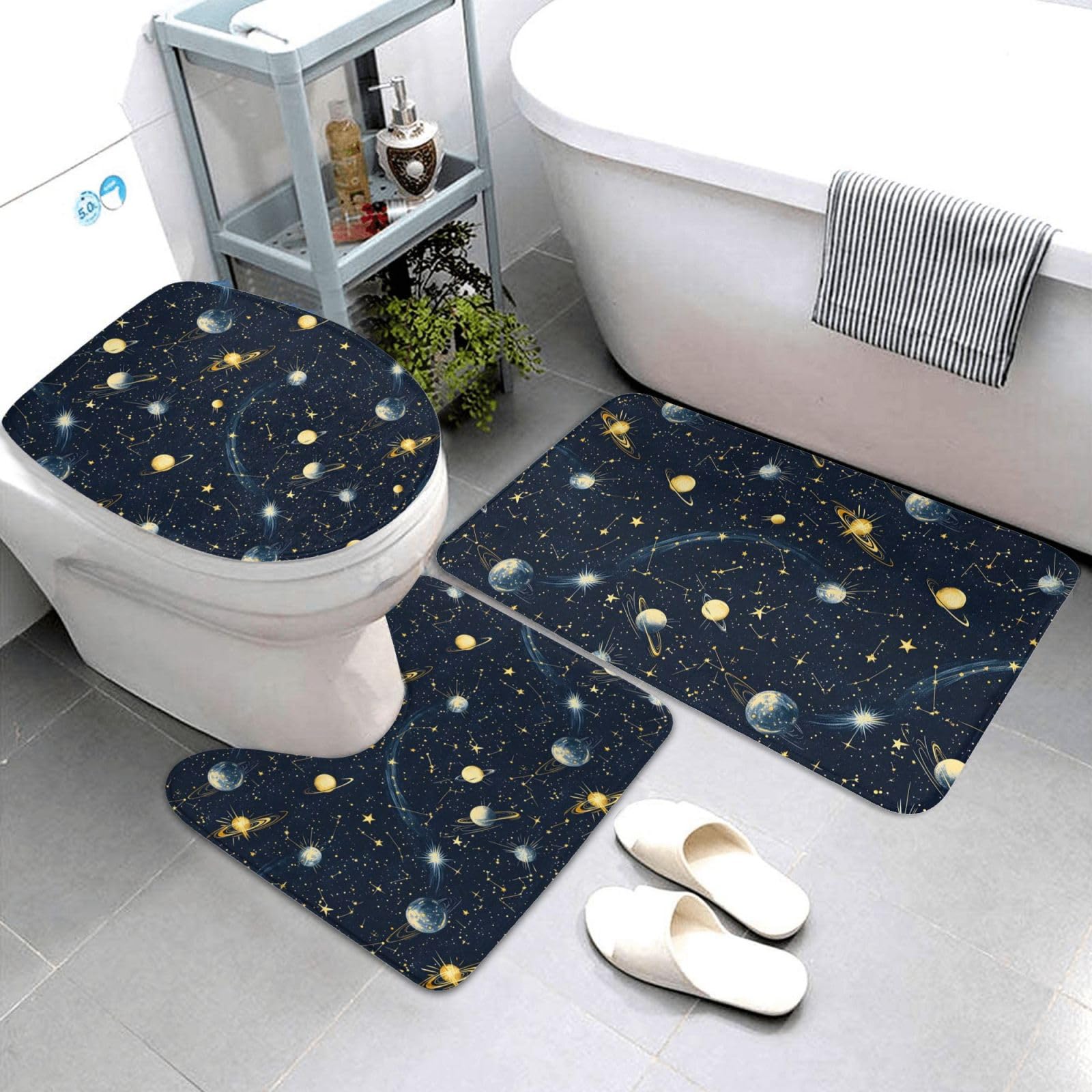 Tapis de salle de bain lot de 3 ciel étoilé avec contour WC en U lavable