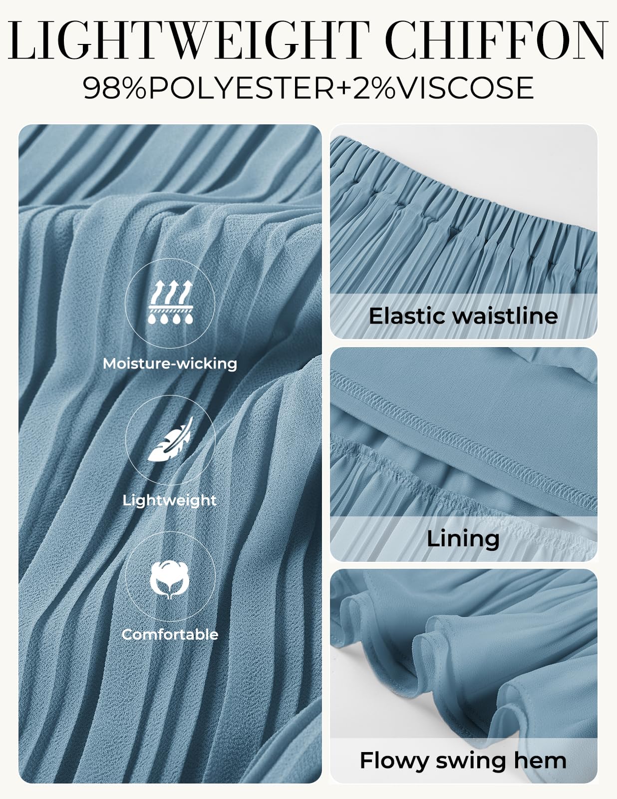 Kate Kasin Donna A-Line Increspature Maxi Gonna Elastico A Vita Alta Gonne Leggero Chiffon Fluente Primavera Estate Sci Vestito