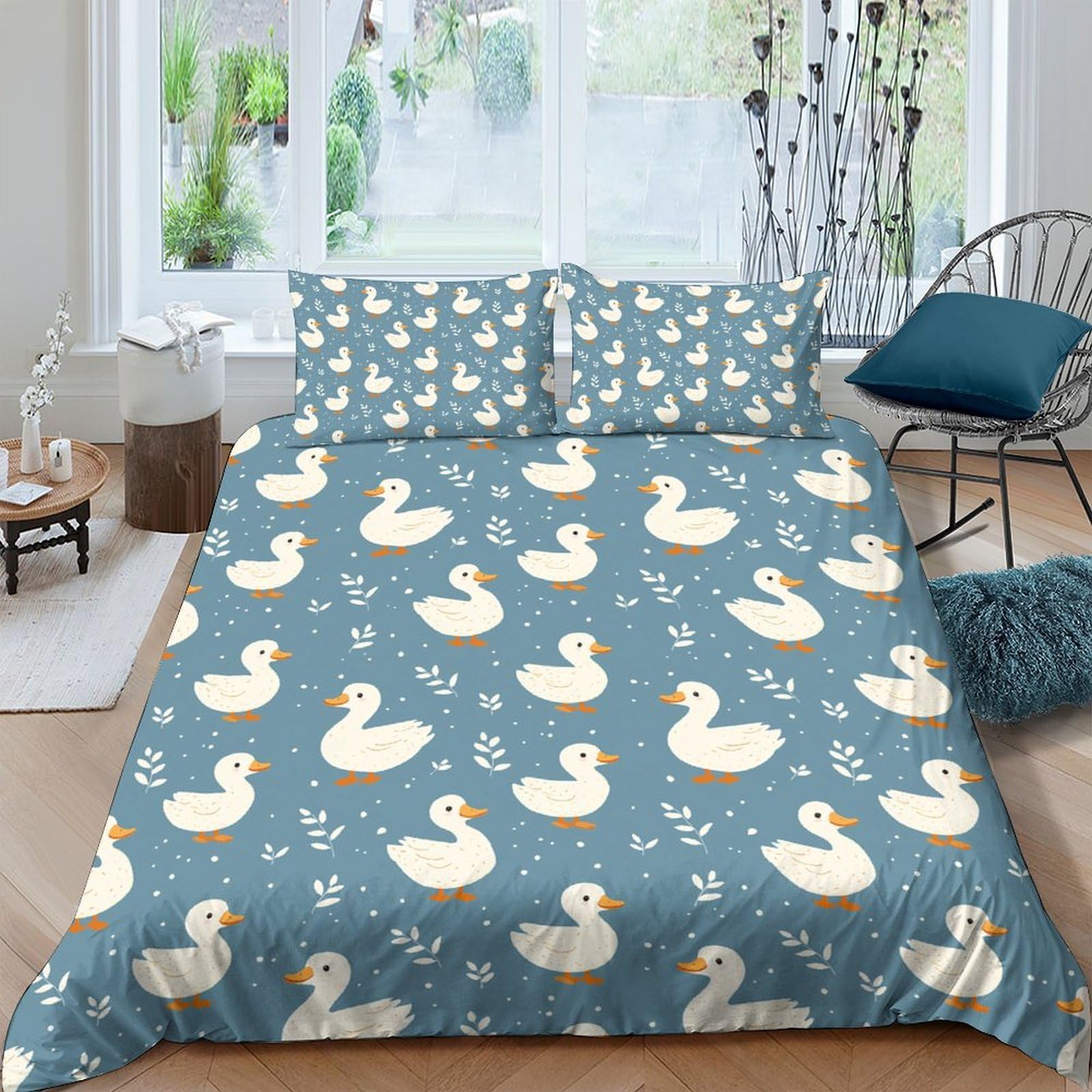 Ctjqhvkz Style-2 3D Printed Duck Pattern Fitted Sheet Microfiber Soft Blue Animal Bed Cover For Bedroom Guest Room Dorm Mattress Decor Single（135X200cm）