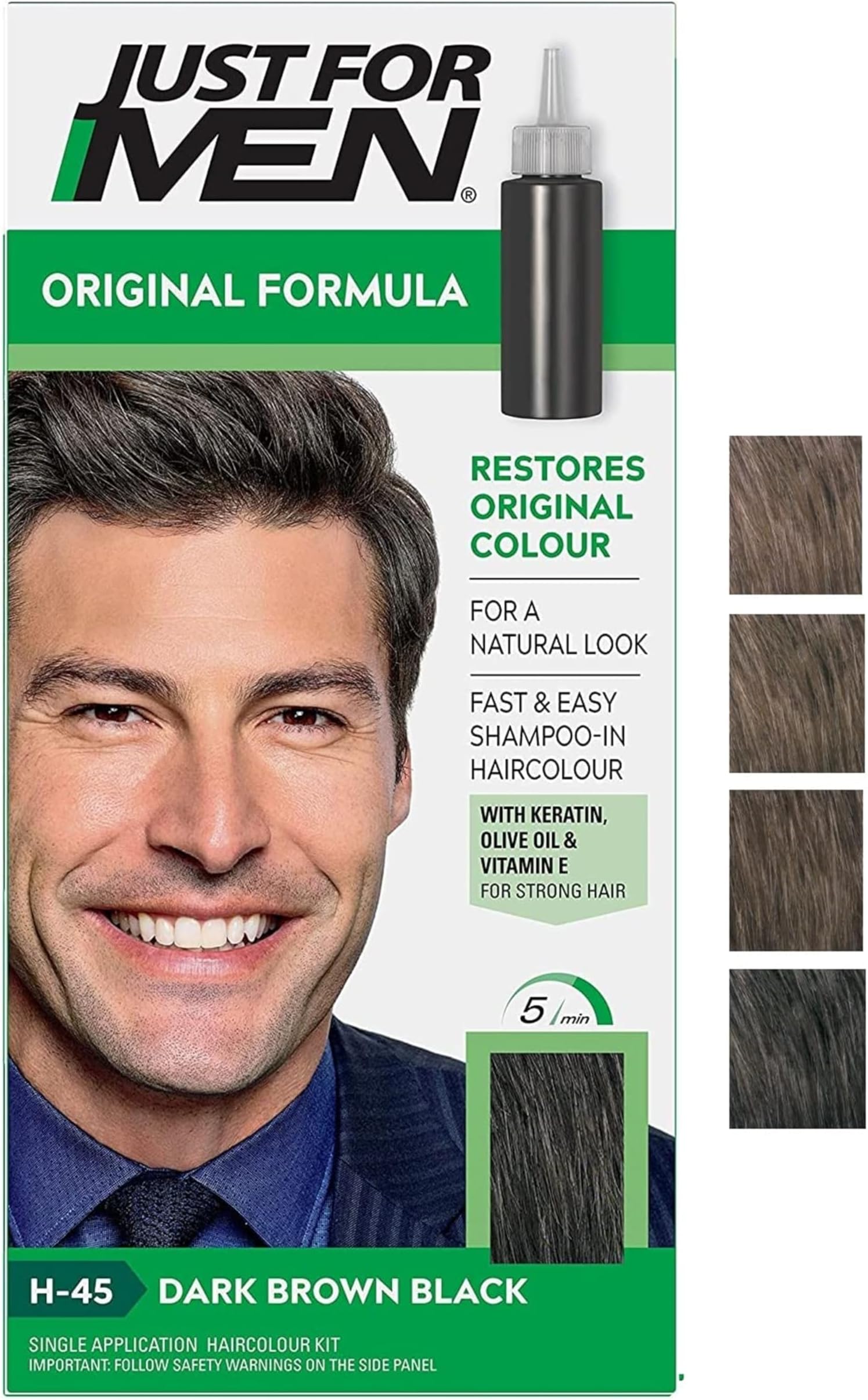 Original Formula Dark Brown Black Hair Dye, Restores Original Colour for a Natural Look H45