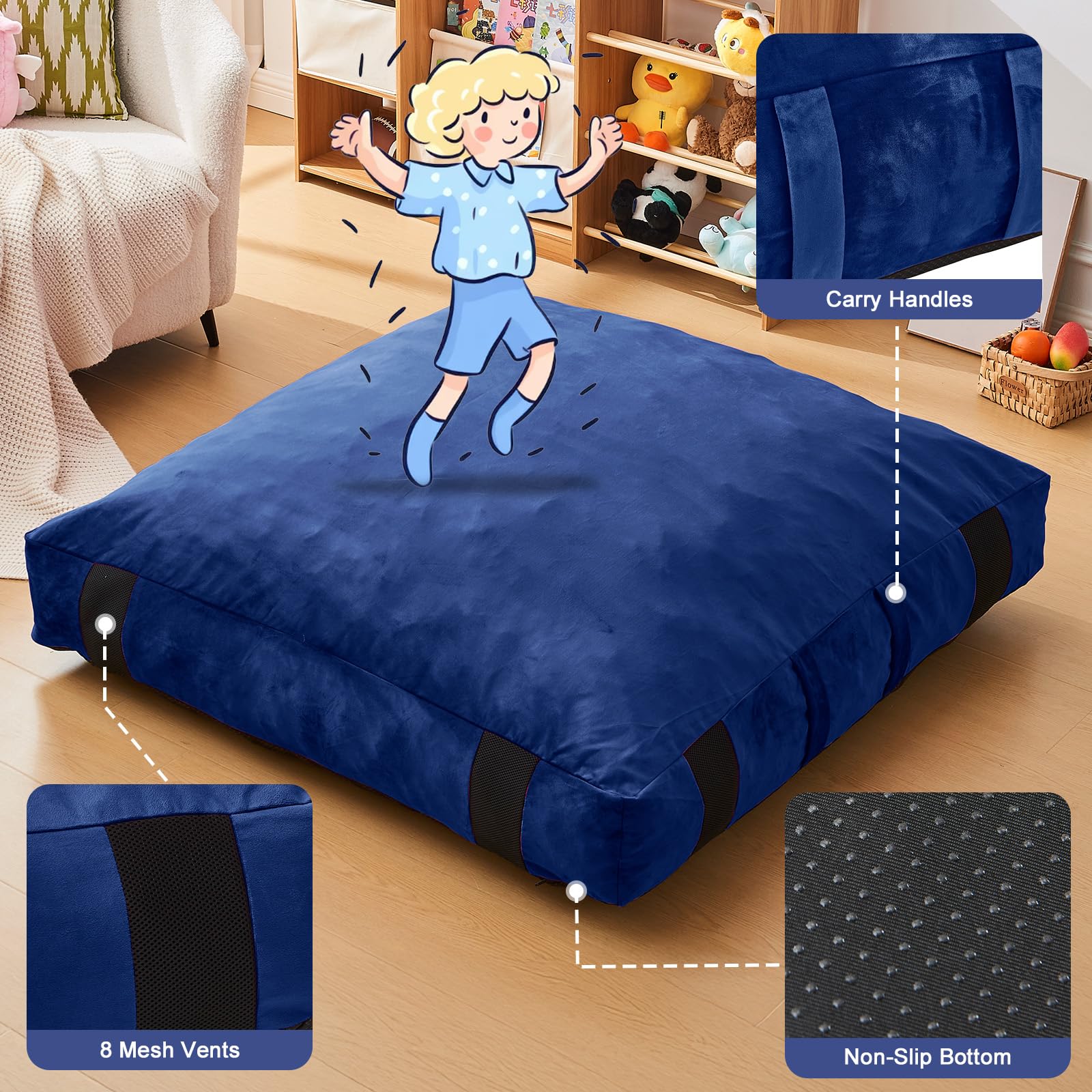 JOYWOO Crash-Pad für Kinder, sensorisches Zimmer, 1,2 x 1,2 m, rutschfeste sensorische Crash-Matte, geschredderter Schaumstoff, sensorisches Crash-Pad für Kinder, weich, waschbar, Geschenk für Kinder