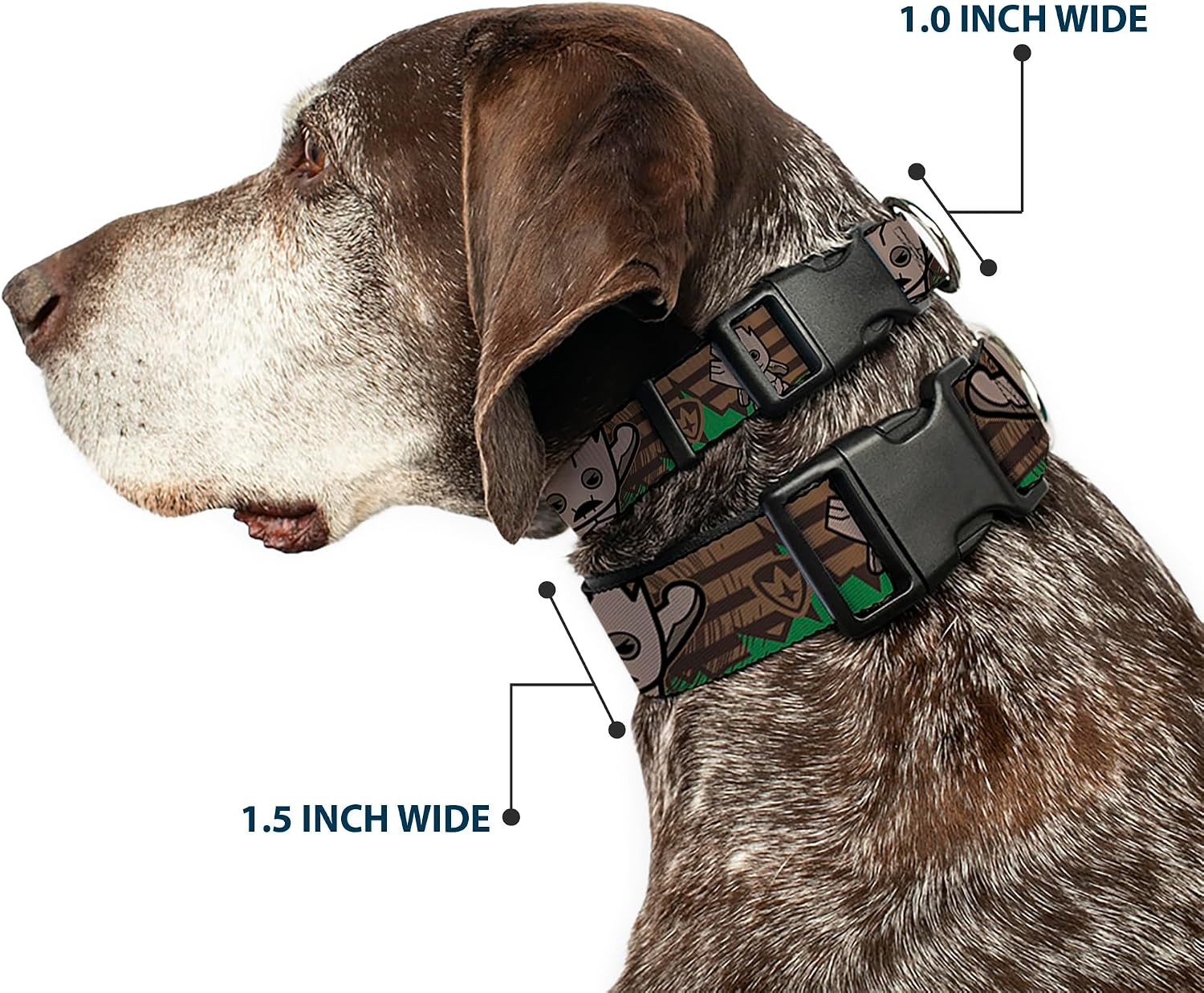 Dog Collar Plastic Clip Kawaii Groot 2 Poses Guardians Badge Browns Green 16 to 23 Inches 1.5 Inch Wide