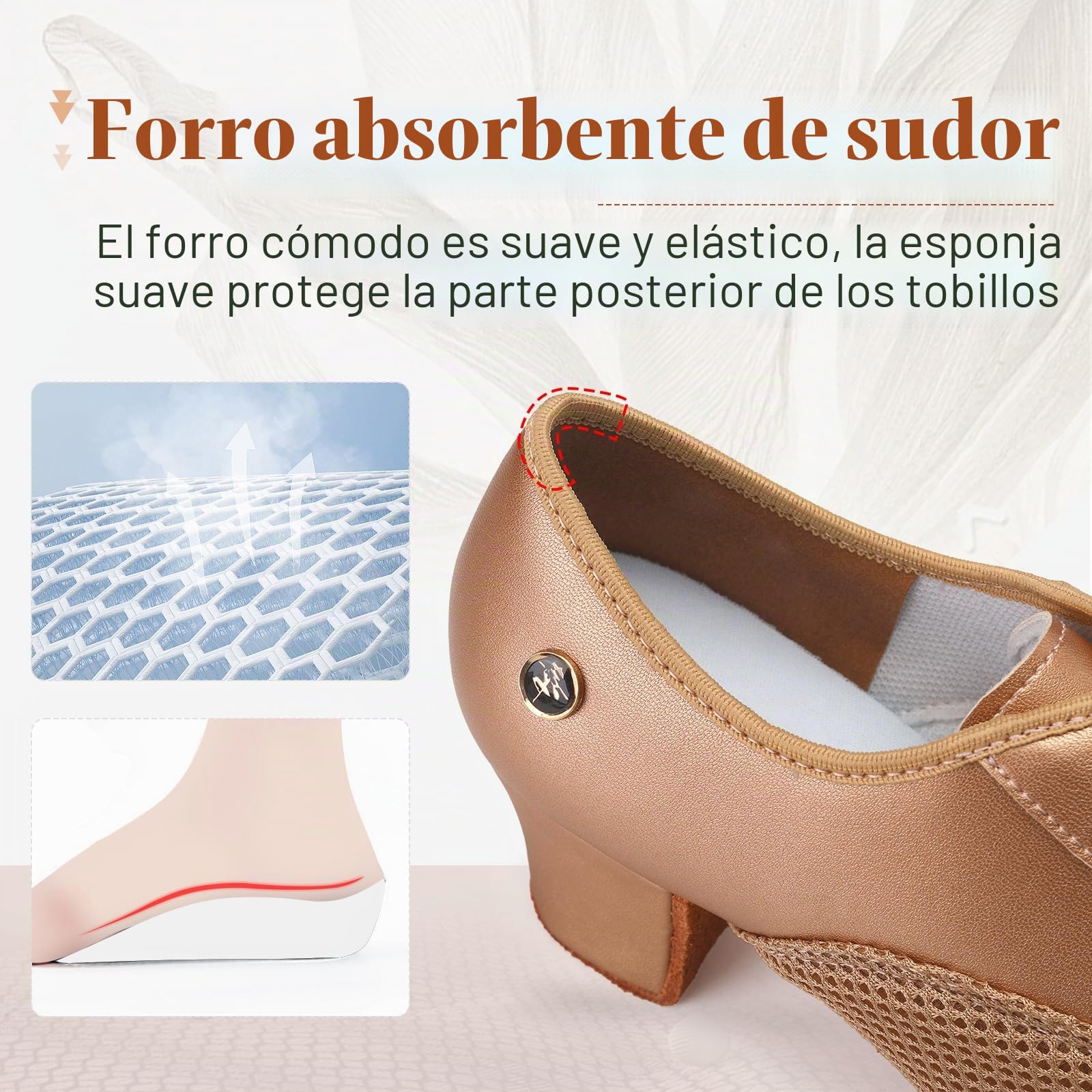 Zapatos de Baile Latino Mujer Punta Cerrada Practica Salsa Tango Performance Zapatos Baile de Salon con Tacón de 5cm Suela de Ante