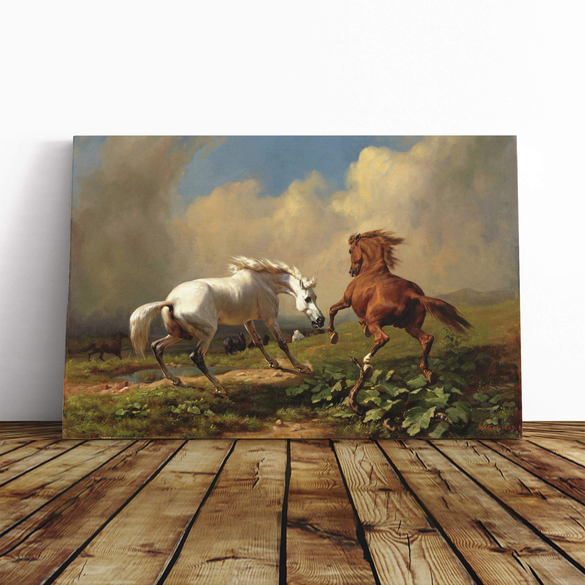George Stubbs Two Horses Canvas Print | Gallery Wrapped 30mm Frame Wall Art | 24x16 inches | Ready to Hang | Modern Animals Picture | Living Room Bedroom Lounge Office