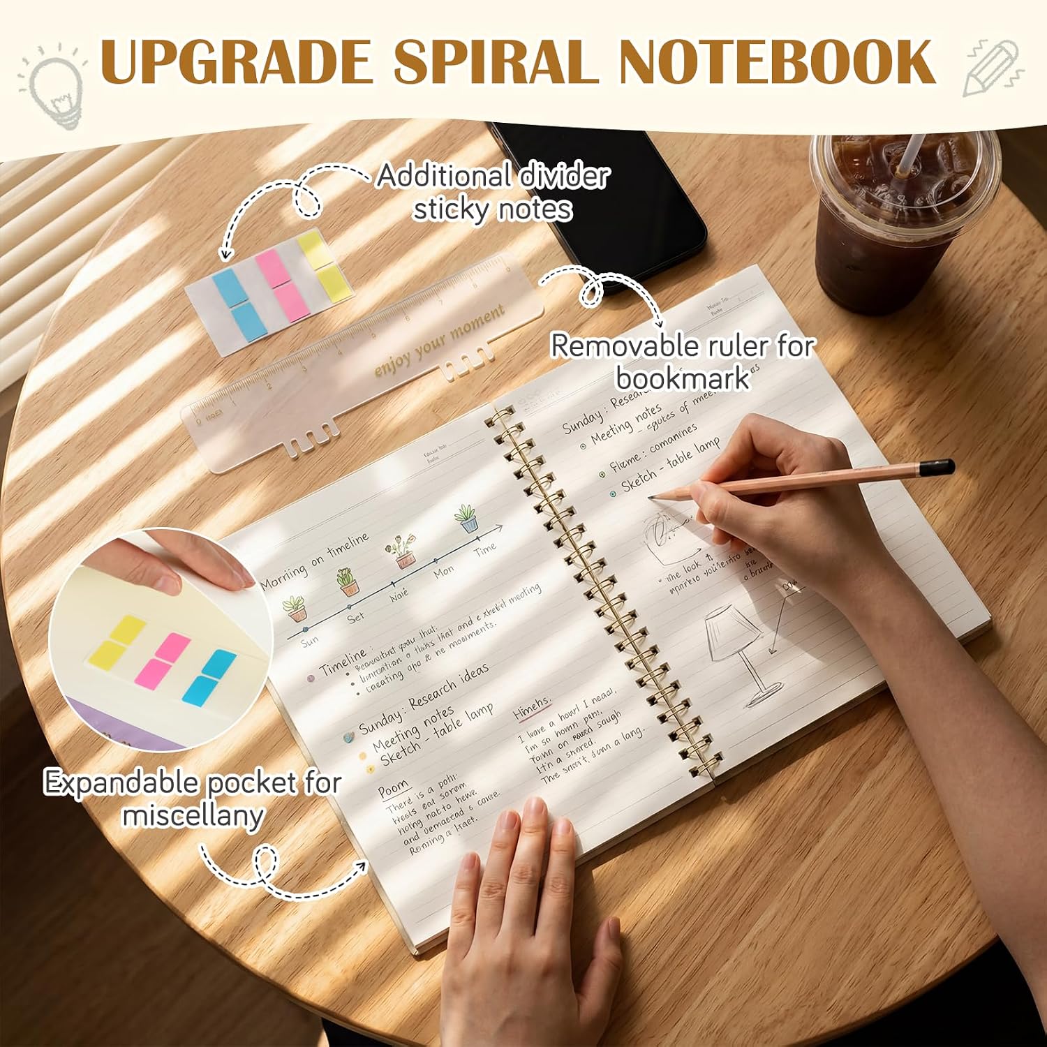 Resurhang 3 Pcs Spiral Notebook Journal 8.5" x 11" A4 Large Notebooks College Ruled Lined Journal Plastic Hardcover 100 GSM Ruled Paper 120 Pages for Office Note-Taking Business (Black, Khaki, Red)