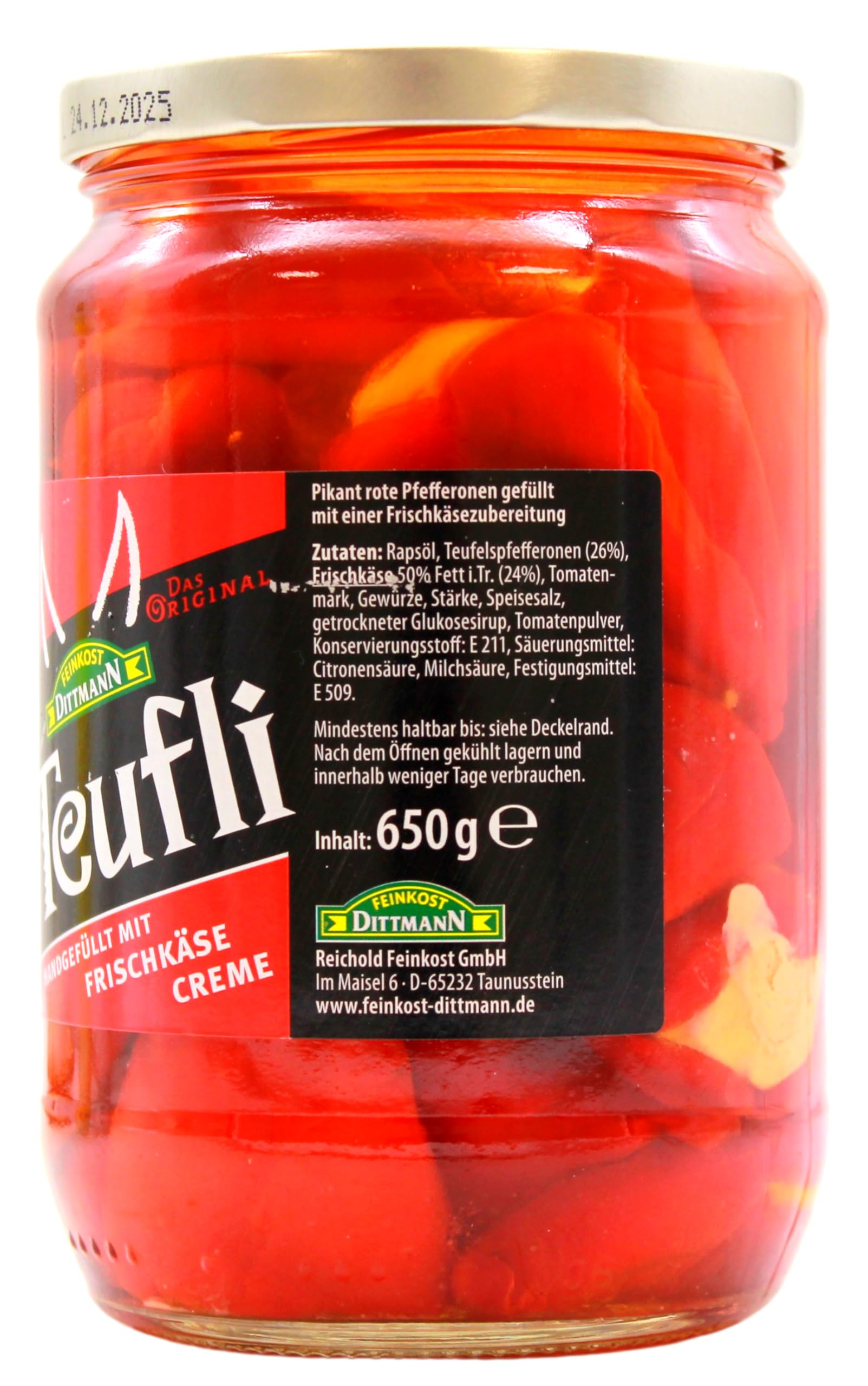 Feinkost Dittmann Teufli pikante rot Pfefferonen mit Frischkäse gefüllt, 6er Pack