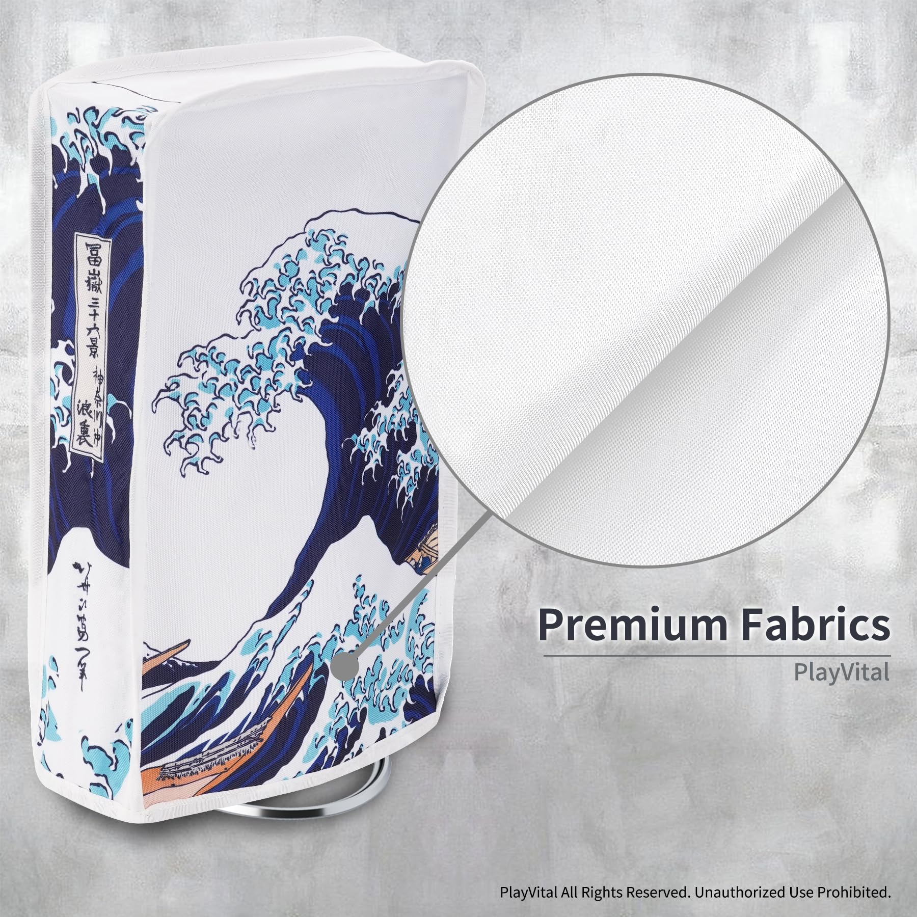 playvital Housse Anti-Poussière pour ps5 Slim Standard Console,Accessoire Protection pour ps5 Slim Cache-Poussière Nylon Dust Cover,Disc Edition-Vertical,Grande Vague Kanagawa