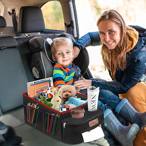 Miniatura 7 de FUNNy elf Organizador de asiento de automóvil, organizador de asiento de pasajero, almacenamiento plegable para automóvil con particiones y 4