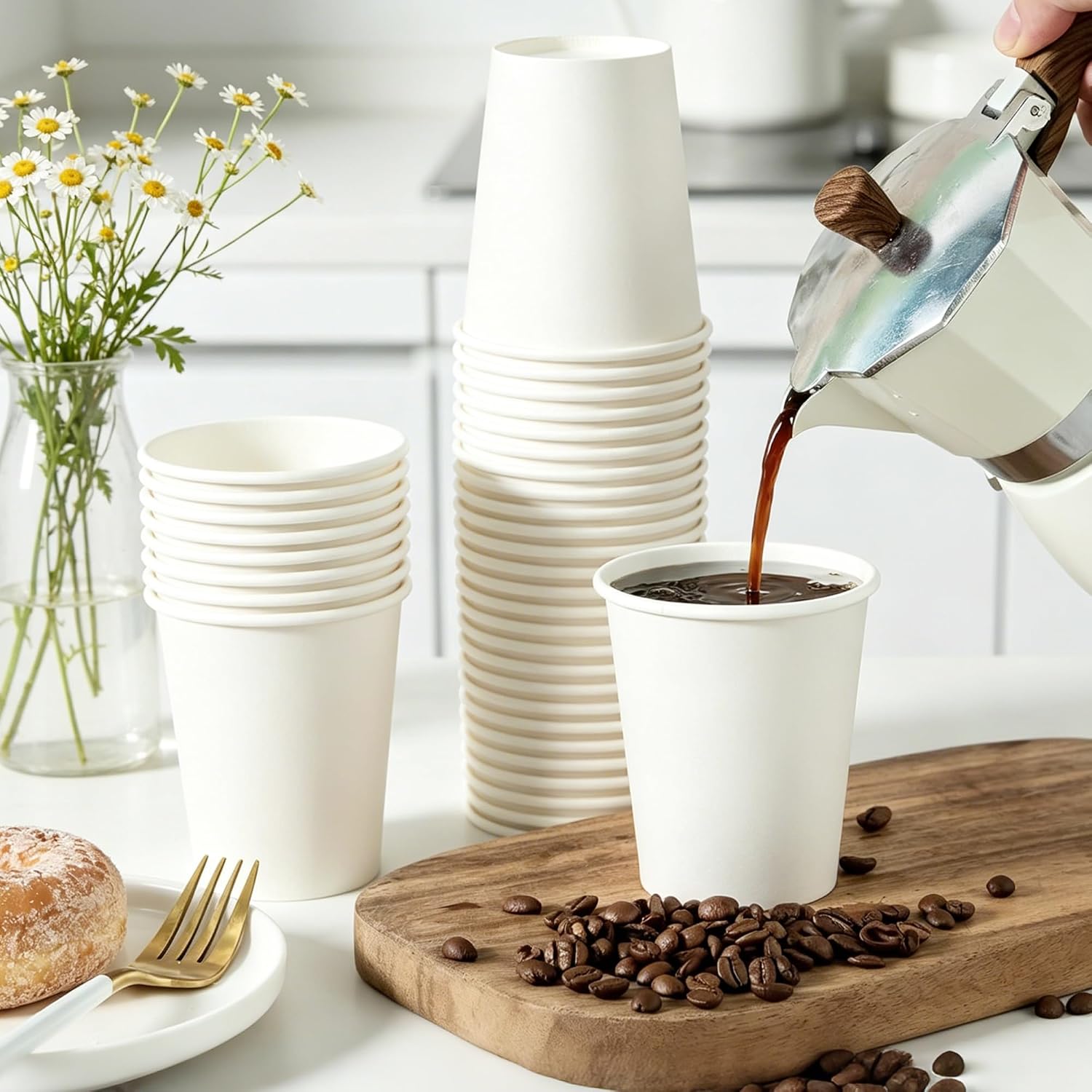 300 Pack 8 oz Paper Cups, Disposable White Hot and Cold Coffee Cups for Water, Tea, Juice, Cocoa, Bulk Party Office Home Travel