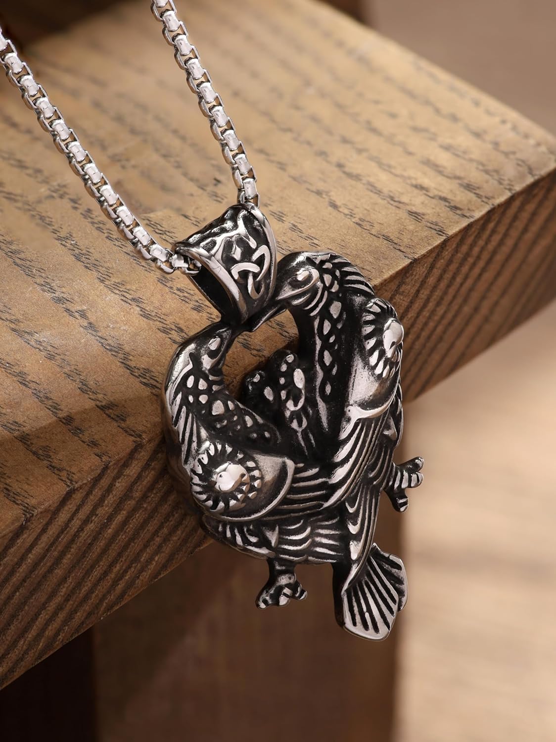 HAQUIL Raven Necklace, Norse Huginn and Muninn Odin Raven Pendant, Viking Jewelry Gift for Men and Women - Image 2