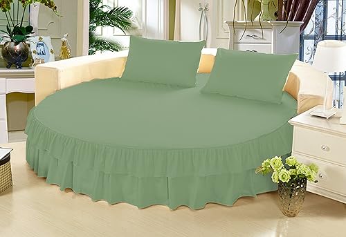 Falda de cama 1 pieza sólida de 12 pulgadas con caída a medida con doble volante, para cama redonda, algodón puro de 800 hilos (musgo, individual