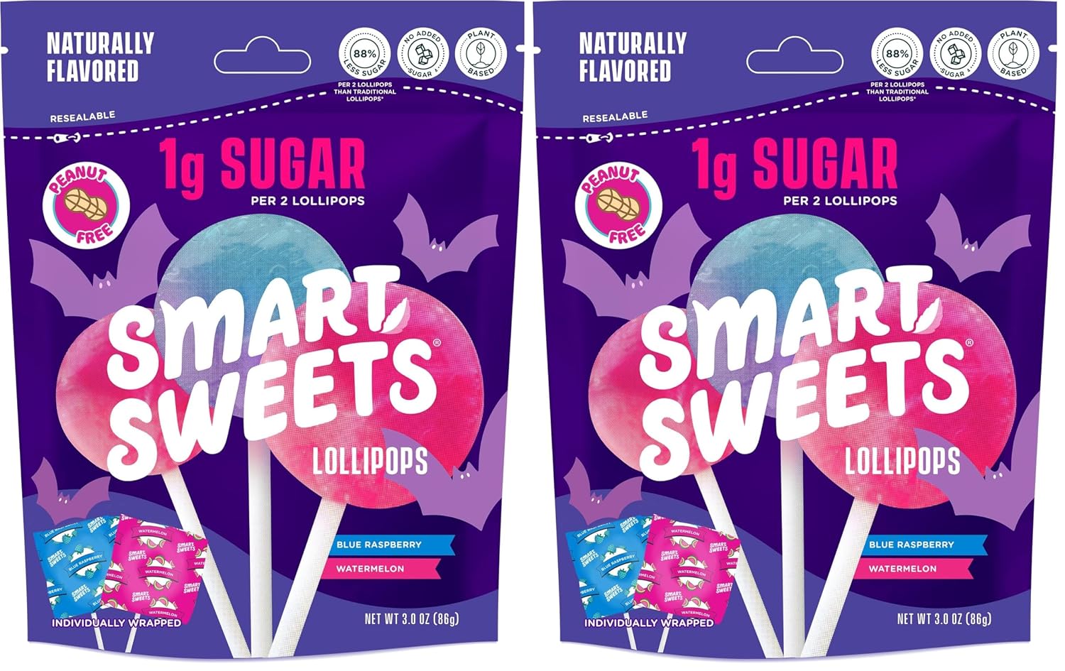 SmartSweets Halloween Lollipops | 3 oz (12 Lolli per pack) | Low Sugar and Calorie Gummy Candy | Healthy Snacks for Kids, Gluten Free, Plant Based, School Safe Snacks (Pack of 2)